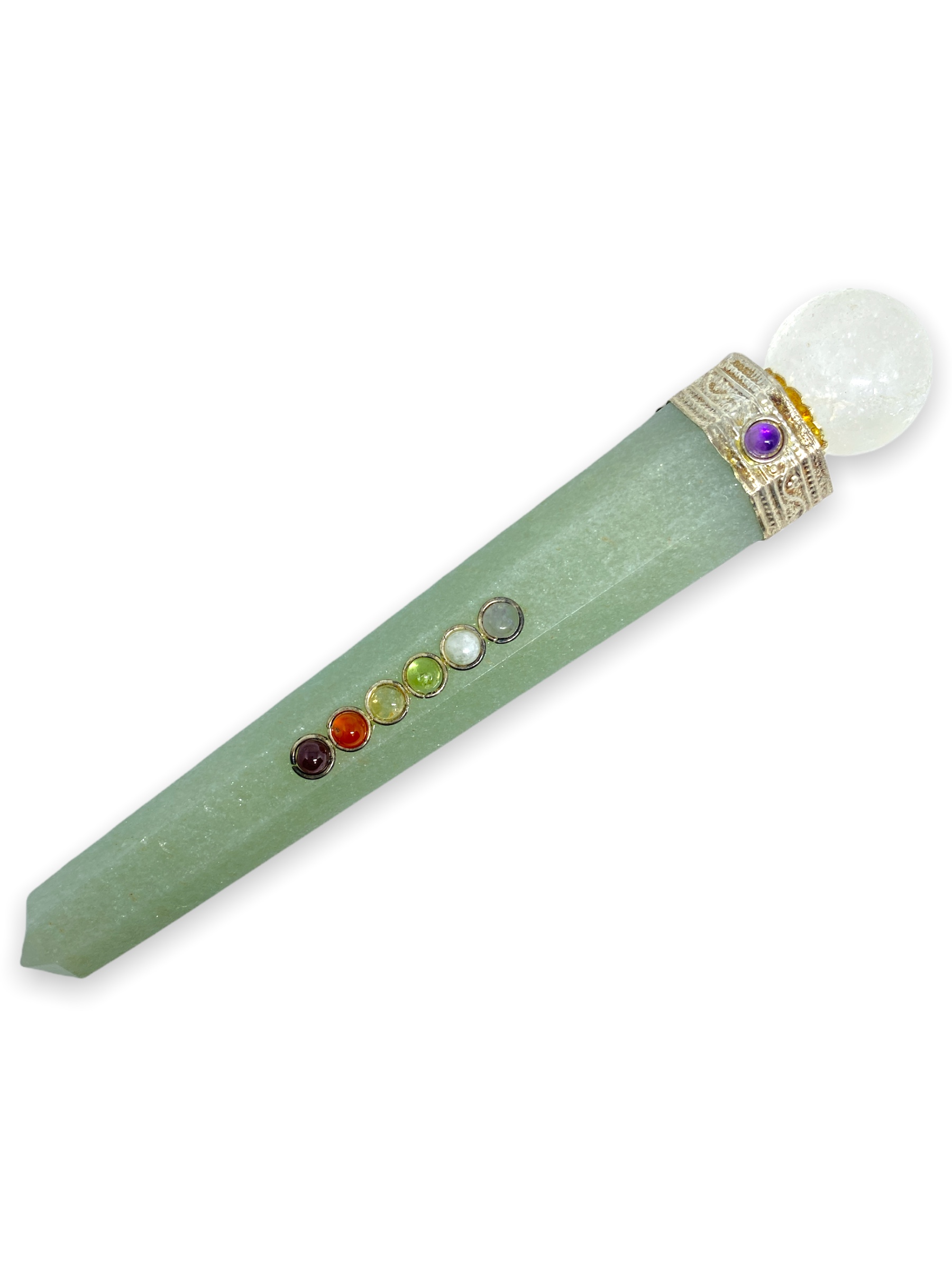Spiritual Elementz Healing Gemstone Seven Chakra Green Aventurine Wand with Crystal Ball (Height 12-15 Centimeter).