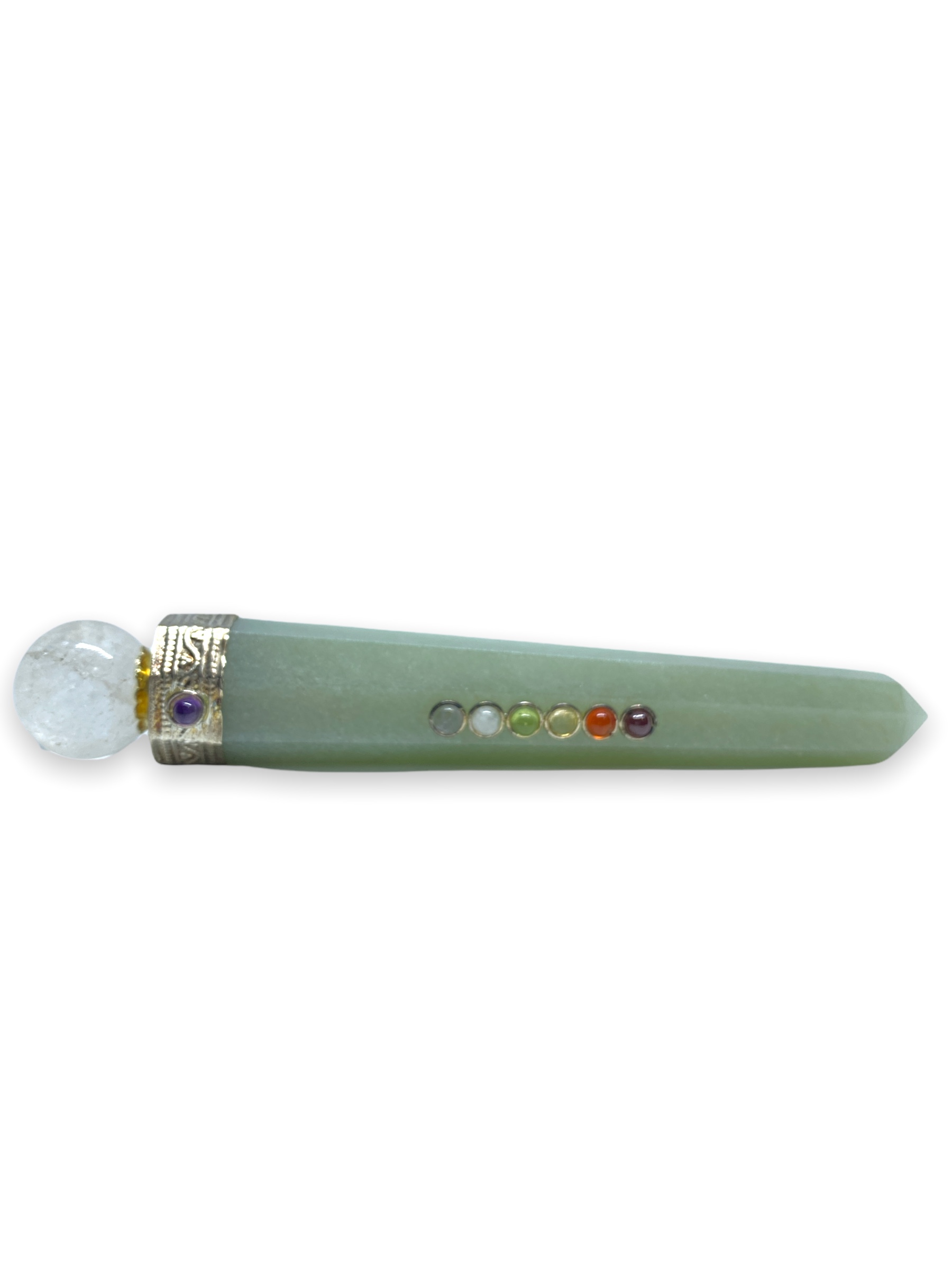 Spiritual Elementz Healing Gemstone Seven Chakra Green Aventurine Wand with Crystal Ball (Height 12-15 Centimeter).