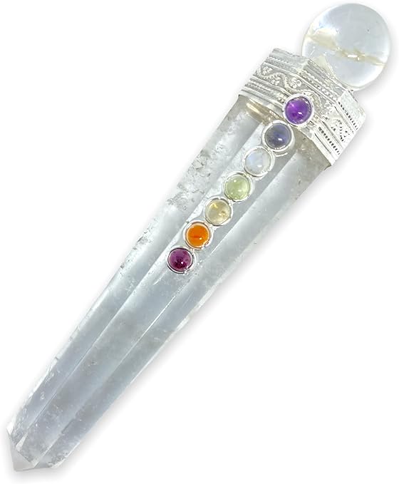 Spiritual Elementz Healing Gemstone Seven Chakra Crystal Wand with Crystal Ball (Height- 10 Centimeter).