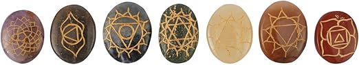 Spiritual Elementz Chakra Reiki Healing Stones with Engraved Chakra Symbols Set of 7 with Pouch.