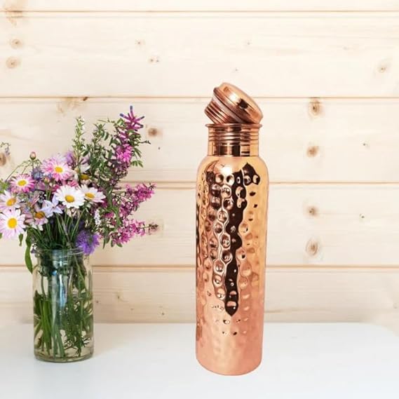 Spiritual Elementz Pure Copper Water Bottle with Hammered Shine Finish Design, Advanced Leak Protection, Durable & Rust Proof Tamba Bottle for Drinking, Perfect Stylish Office Carrying Bottles - 1l