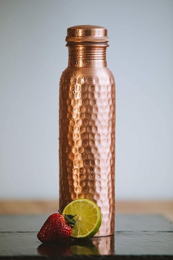Spiritual Elementz Pure Copper Water Bottle with Hammered Shine Finish Design, Advanced Leak Protection, Durable & Rust Proof Tamba Bottle for Drinking, Perfect Stylish Office Carrying Bottles - 1l