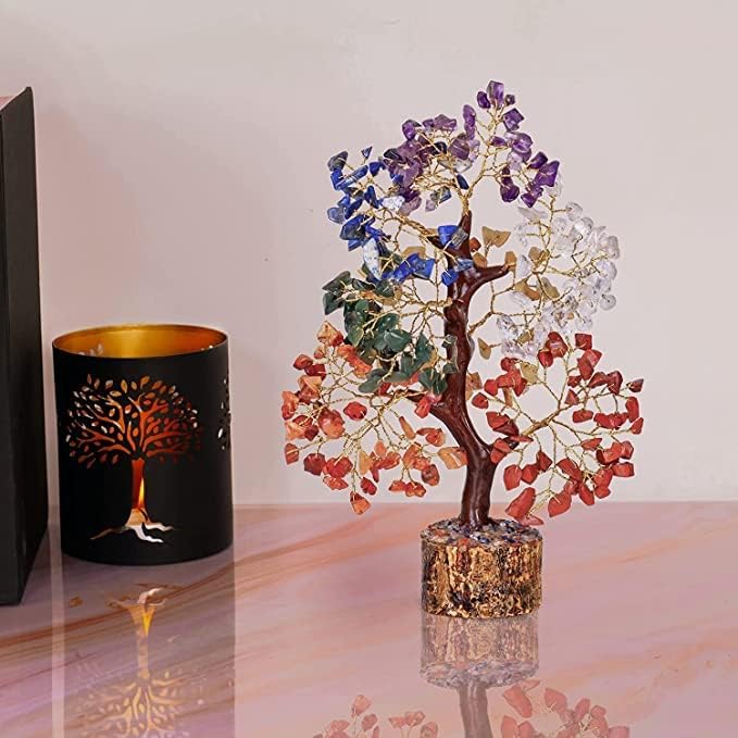 Spiritual Elementz Seven Chakra Tree of Life, Crystal Tree for Positive Energy - Feng Shui Tree, Artificial Tree, Crystal Decoration, Money Tree, Handmade 7 Chakra Tree, Stone Tree,