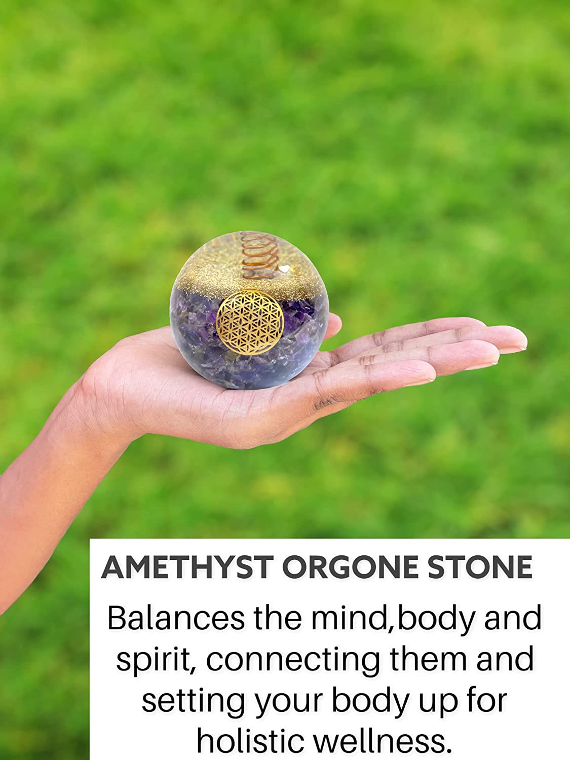 Spiritual Elementz Amethyst Orgonite Crystal Ball Orgone Sphere Energy Generator Flower of Life Healing Crystal Balancing Chakra