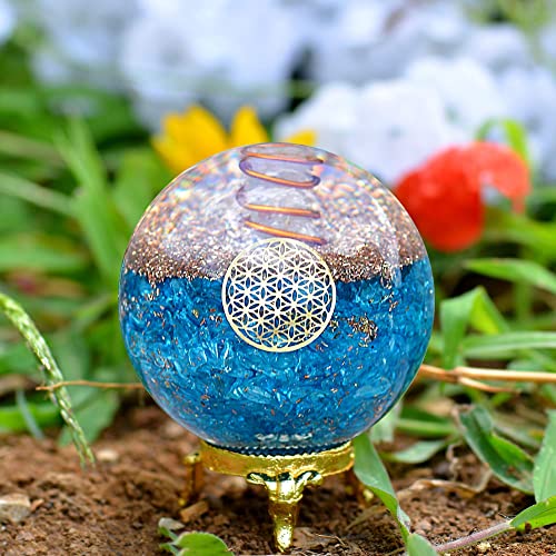 Spiritual Elementz Turquoise Orgonite Crystal Ball Orgone Sphere Energy Generator Flower of Life Healing Crystal Balancing Chakra
