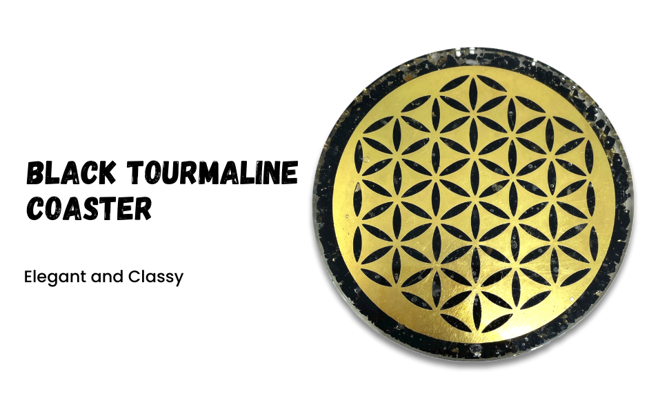 Spritual Elementz Charged Reiki Healing Crystal Orgone Coaster with Flower of Life Natural Stone Unique Home Decor Tea-Coffee Crystal Cup Mat Coaster (Black Tourmaline)