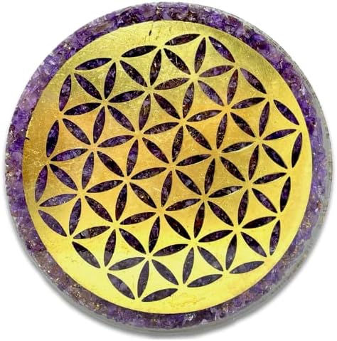 Spritual Elementz Charged Reiki Healing Crystal Orgone Coaster with Flower of Life Natural Stone Unique Home Decor Tea-Coffee Crystal Cup Mat Coaster (Amethyst)