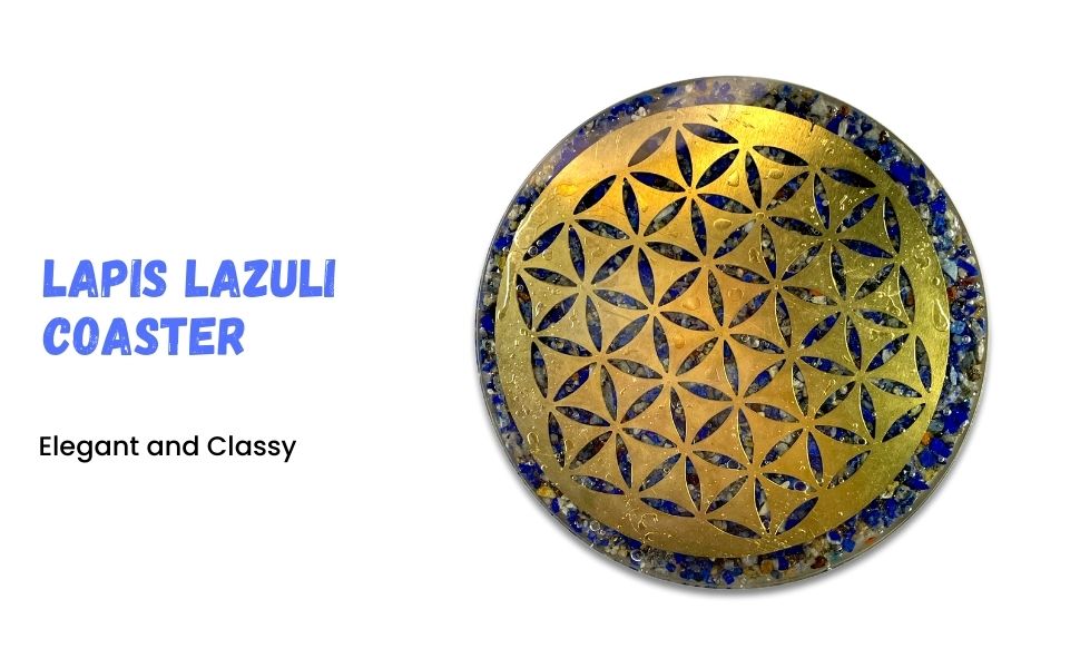 Spritual Elementz Charged Reiki Healing Crystal Orgone Coaster with Flower of Life Natural Stone Unique Home Decor Tea-Coffee Crystal Cup Mat Coaster (Lapis Lazuli)