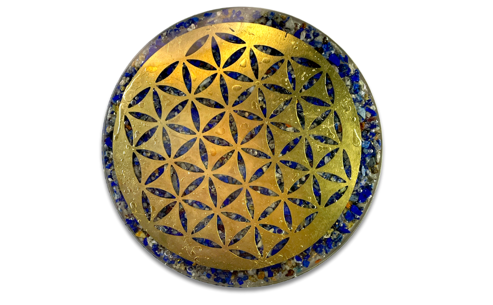 Spritual Elementz Charged Reiki Healing Crystal Orgone Coaster with Flower of Life Natural Stone Unique Home Decor Tea-Coffee Crystal Cup Mat Coaster (Lapis Lazuli)