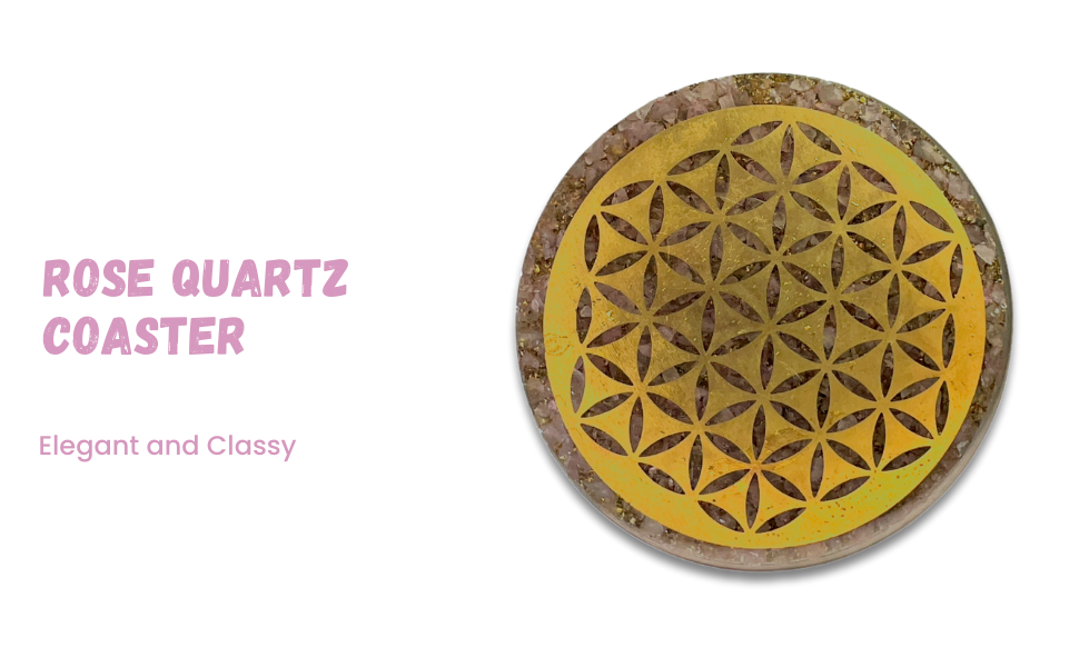 Spritual Elementz Charged Reiki Healing Crystal Orgone Coaster with Flower of Life Natural Stone Unique Home Decor Tea-Coffee Crystal Cup Mat Coaster (Rose Quartz)