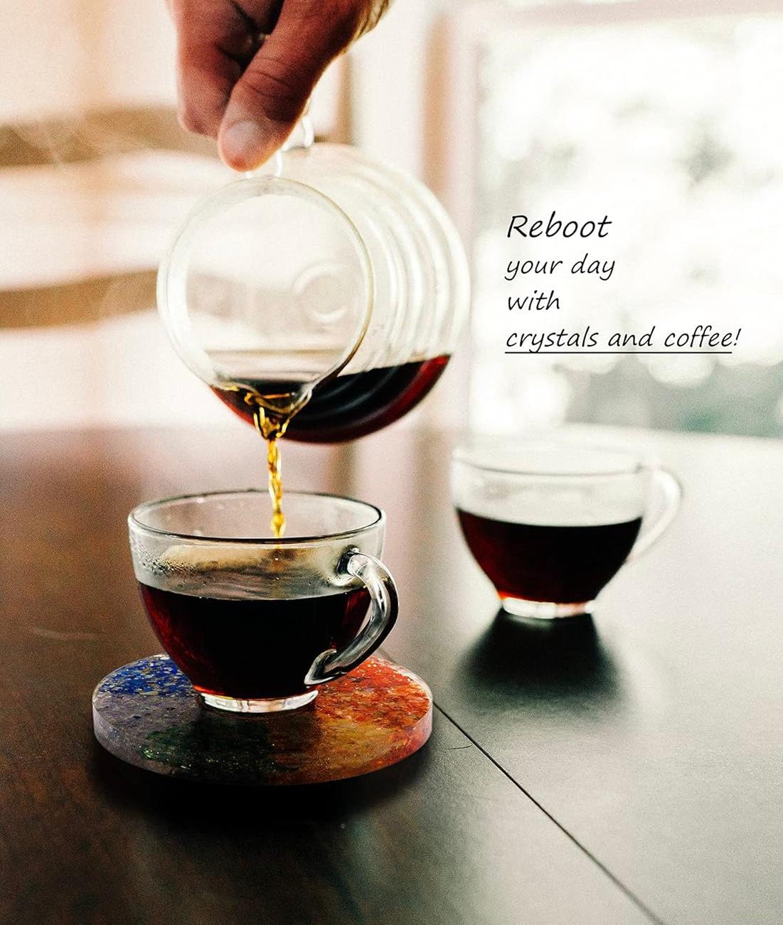 Spritual Elementz Charged Reiki Healing Crystal Orgone Coaster with Flower of Life Natural Stone Unique Home Decor Tea-Coffee Crystal Cup Mat Coaster (7 Chakra)