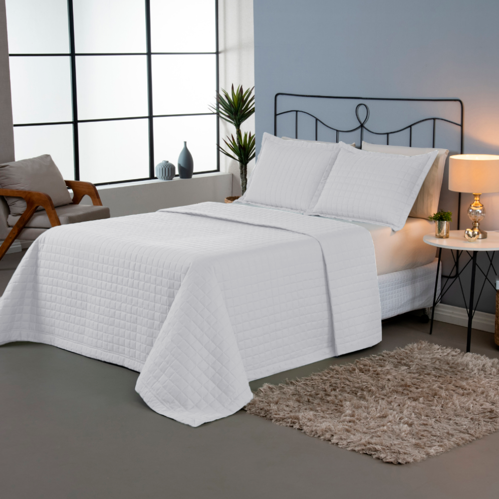 Kit 3 Peças Cobre Leito Casal Padrão Copacabana Matelado Percal 300 Fios 