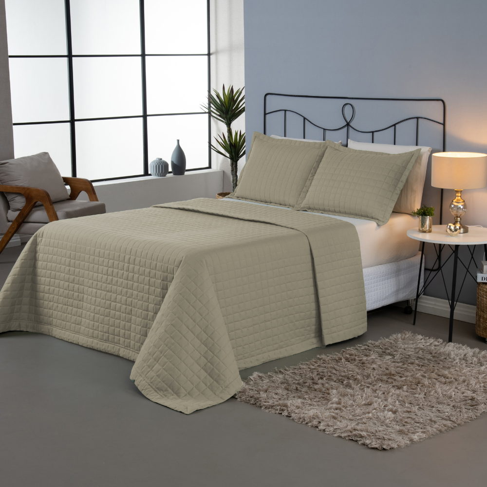 Kit 3 Peças Cobre Leito Casal Padrão Copacabana Matelado Percal 300 Fios 