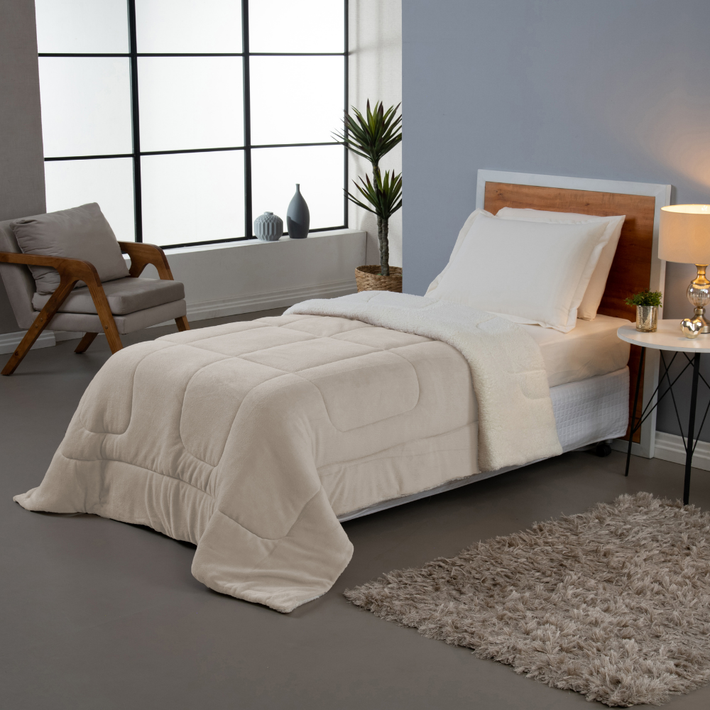 Coberdrom Cobertor Dupla Face Solteiro Manta Soft e Sherpa de Carneiro 