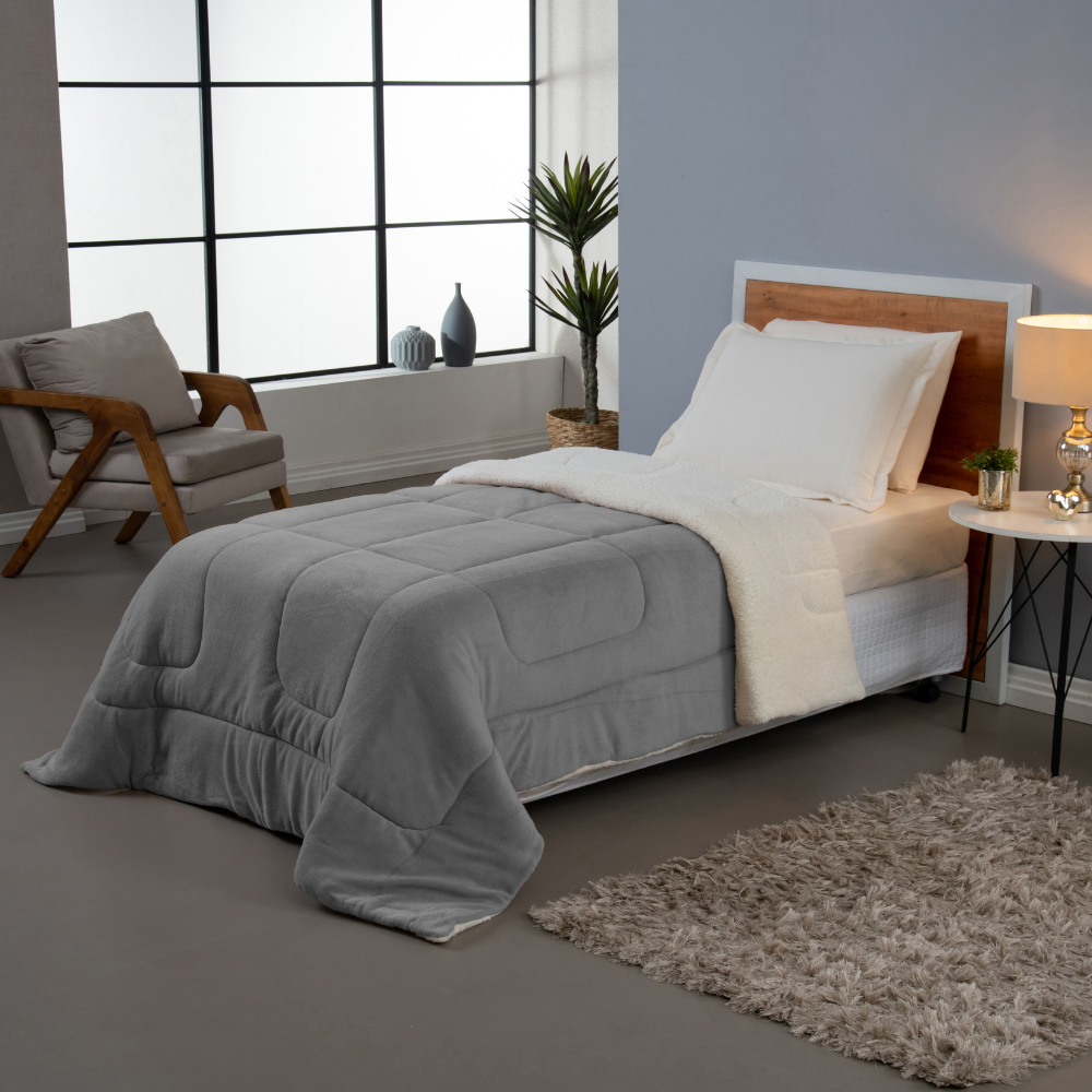 Coberdrom Cobertor Dupla Face Solteiro Manta Soft e Sherpa de Carneiro 