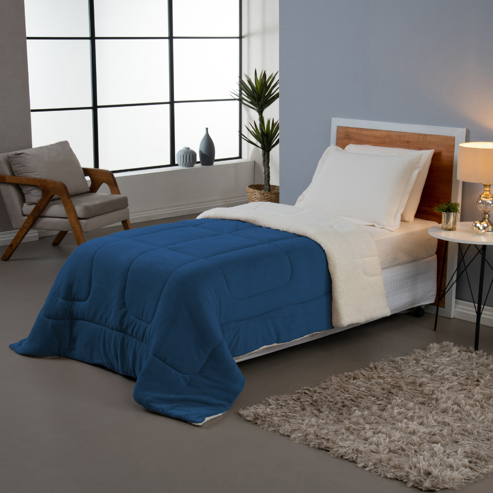 Coberdrom Cobertor Dupla Face Solteiro Manta Soft e Sherpa de Carneiro 