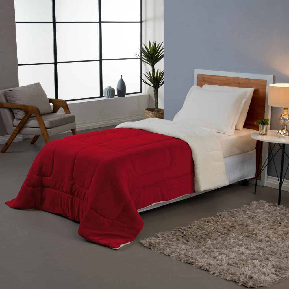 Coberdrom Cobertor Dupla Face Solteiro Manta Soft e Sherpa de Carneiro 