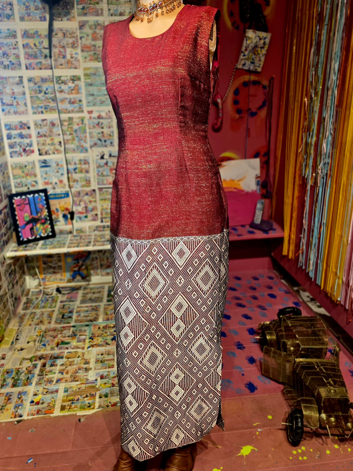 Vintage Bohemian Style Maxi Dress; Size S