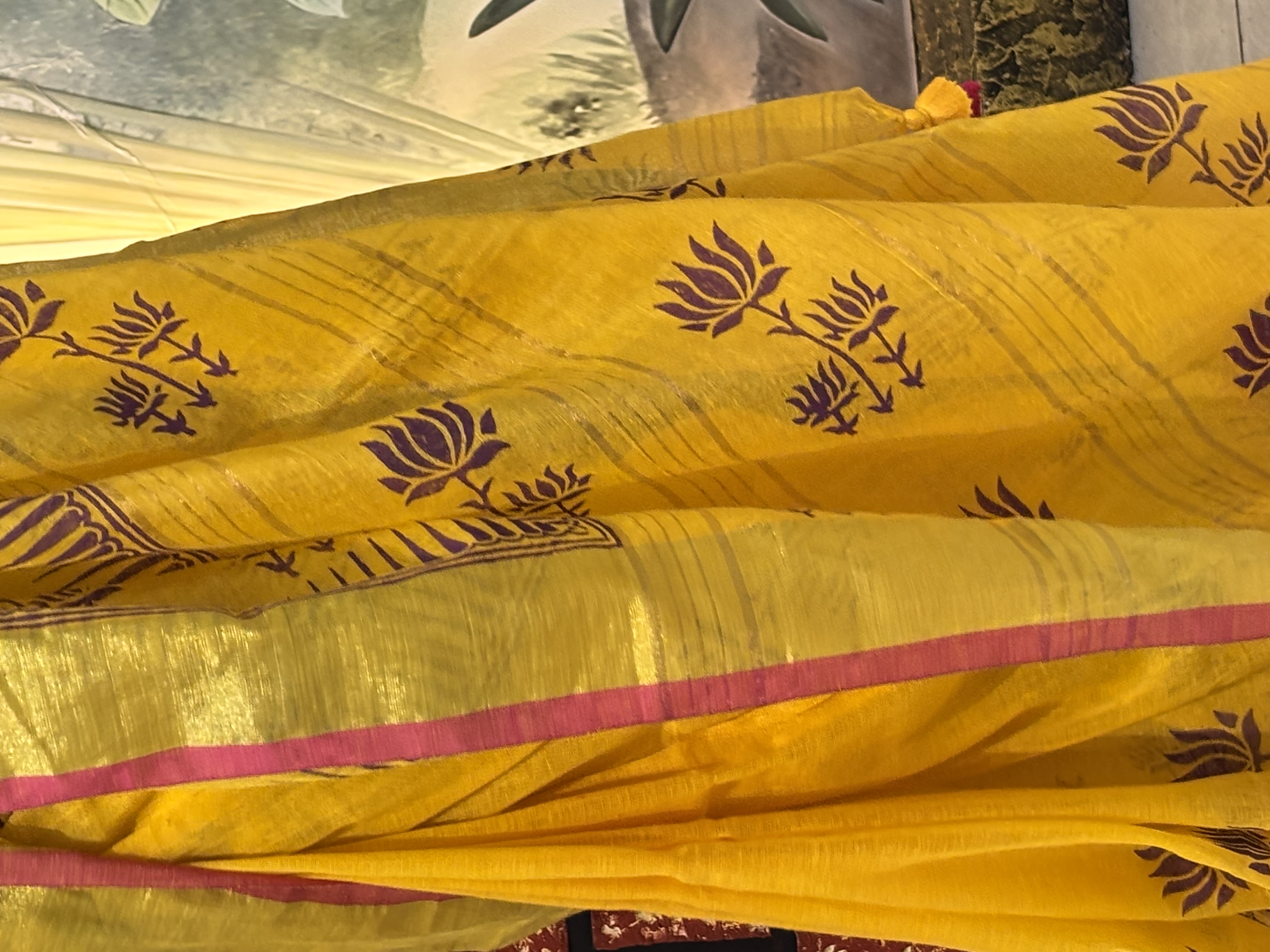 Linen Hand Block Printed Saree | Artisan Crafted |