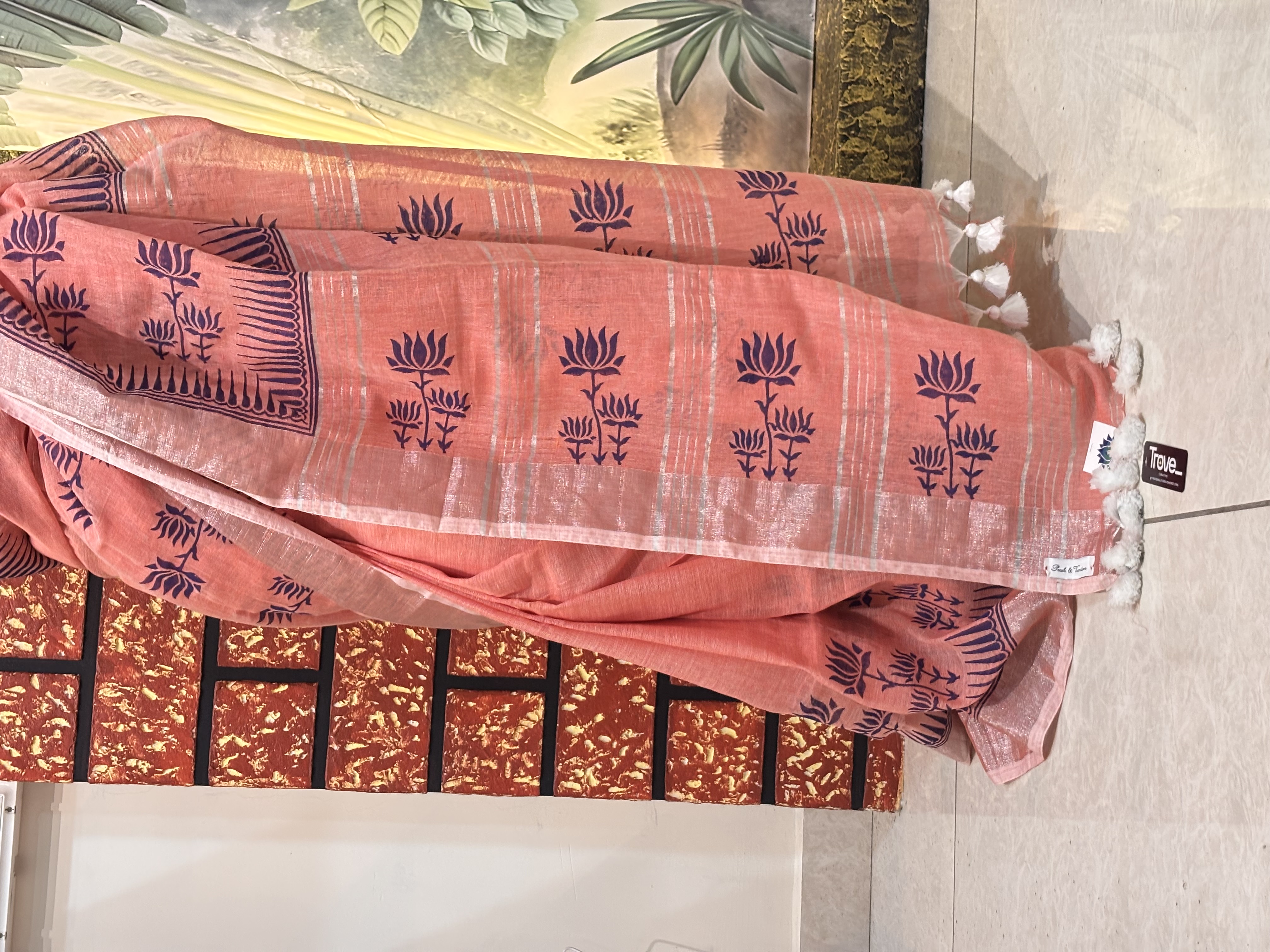 Linen Hand Block Printed Saree | Artisan Crafted