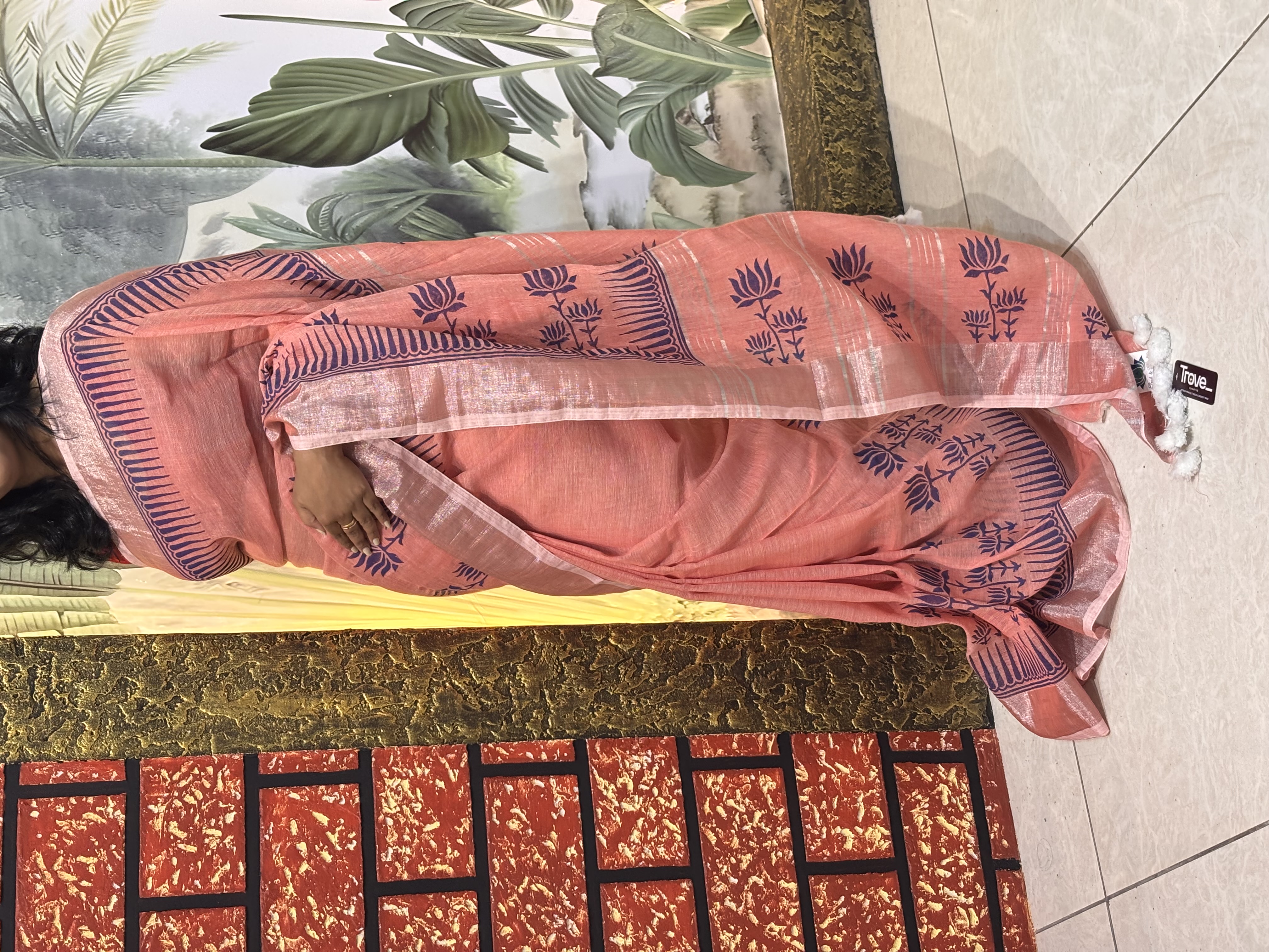 Linen Hand Block Printed Saree | Artisan Crafted