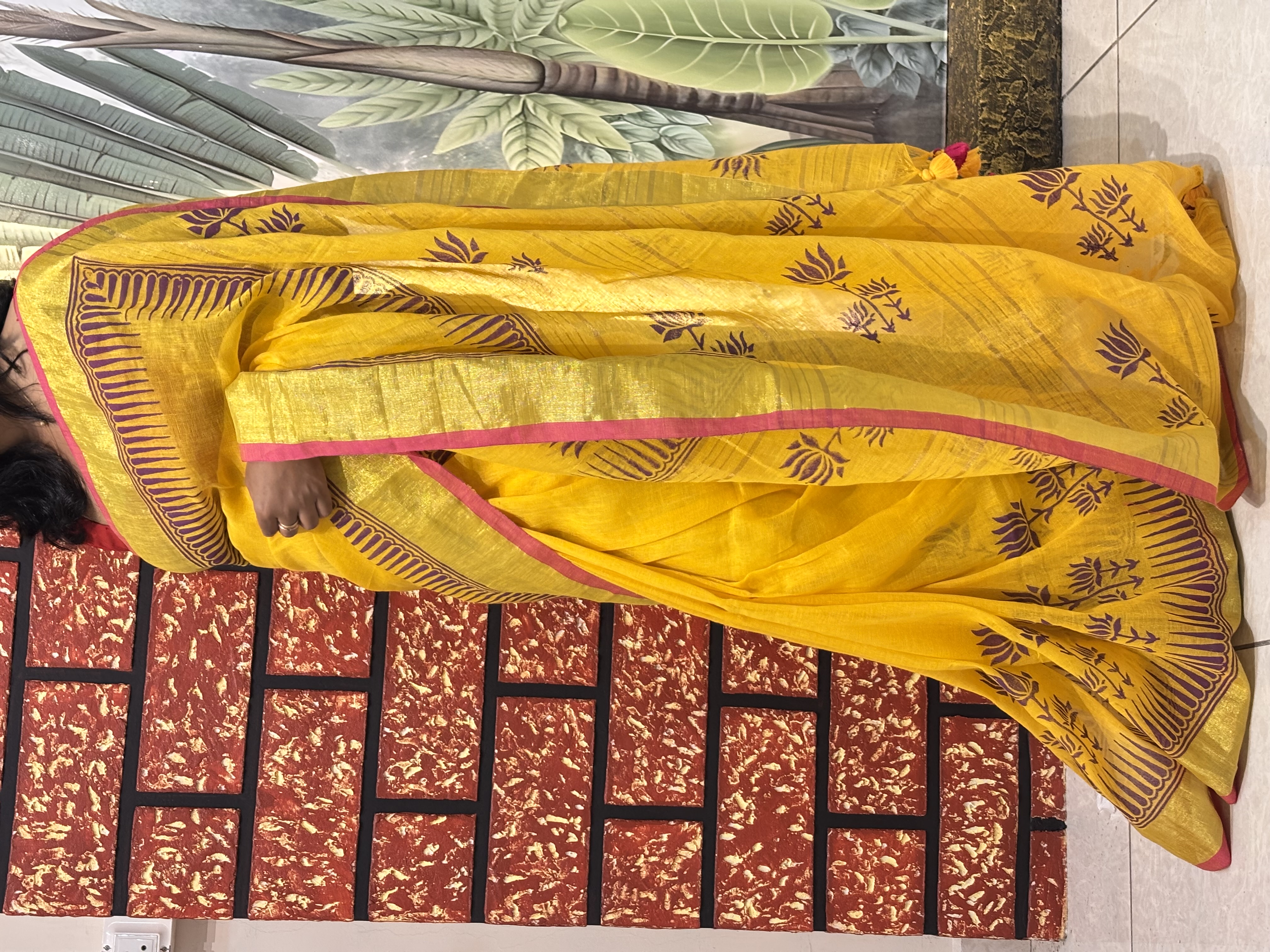 Linen Hand Block Printed Saree | Artisan Crafted |