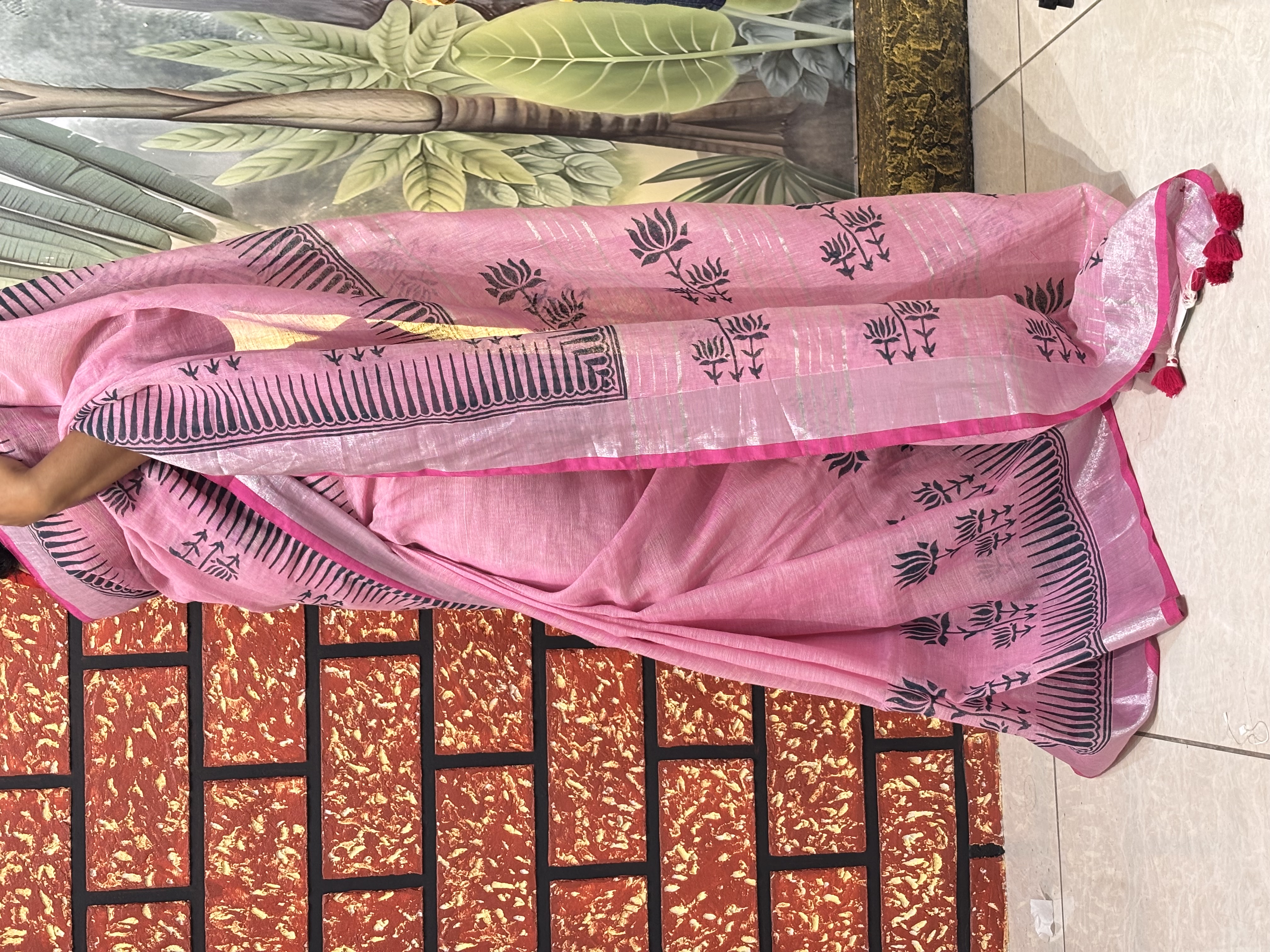 Linen Hand Block Printed Saree | Artisan Crafted
