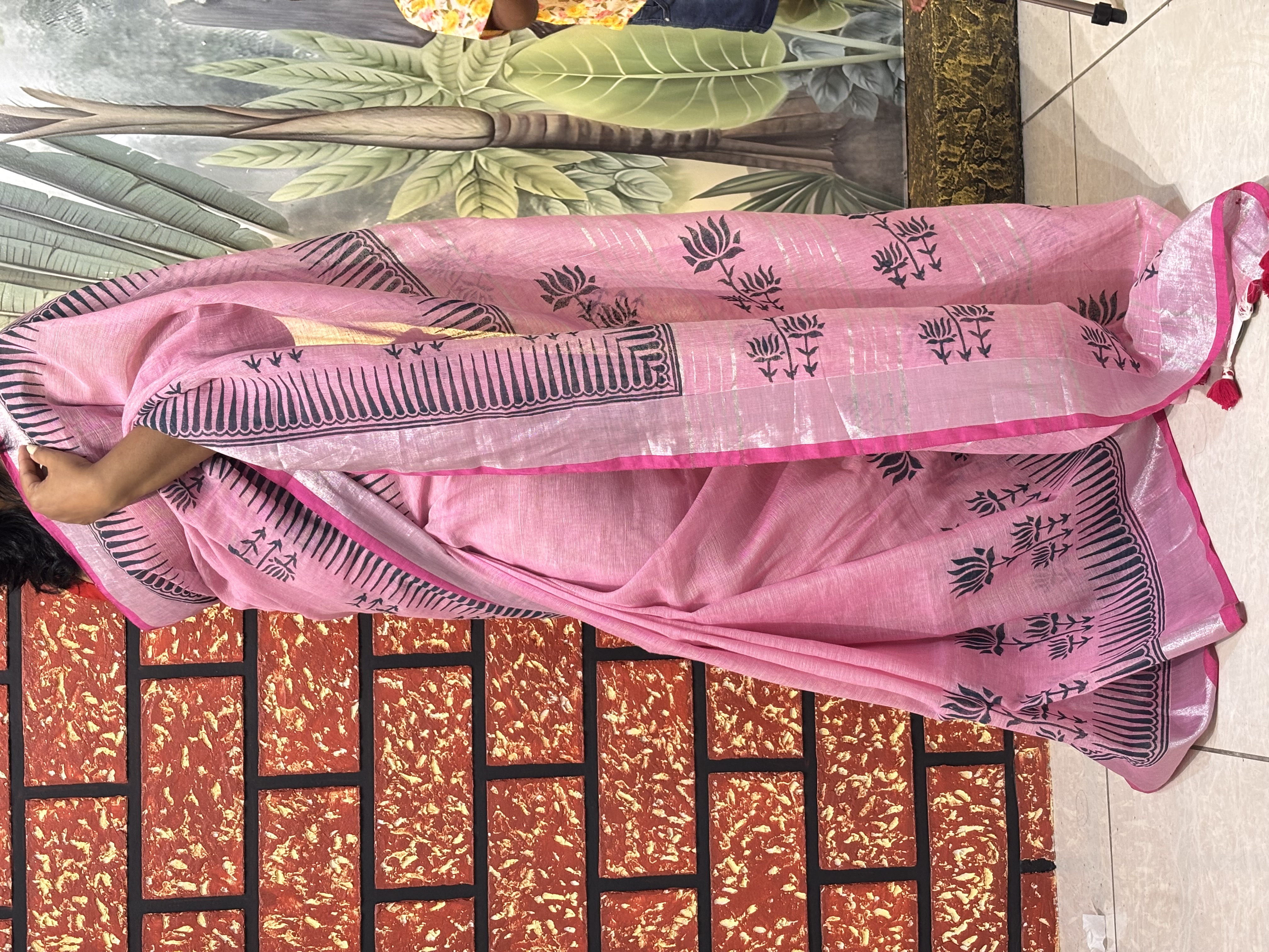 Linen Hand Block Printed Saree | Artisan Crafted