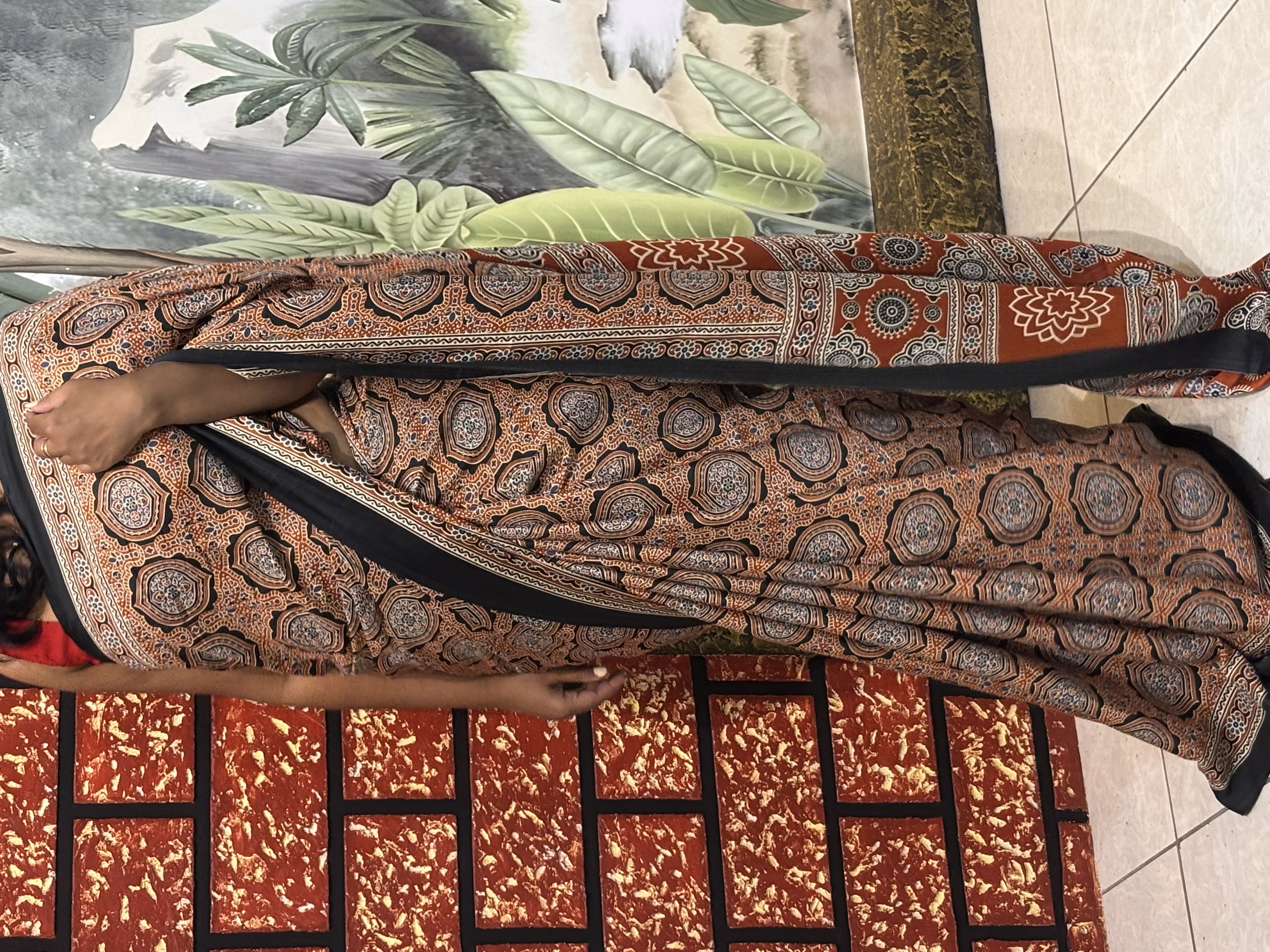 Semi Modal Ajrakh Printed Saree | Handcrafted Elegance
