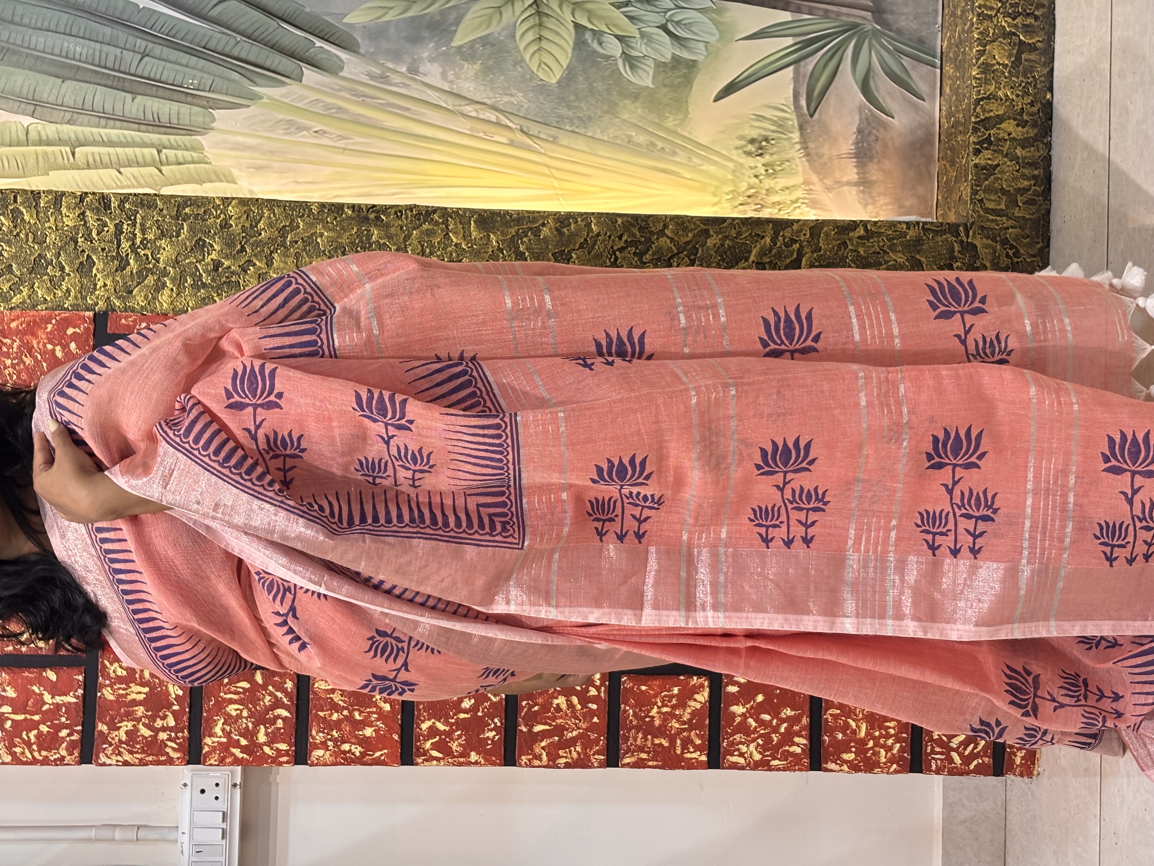 Linen Hand Block Printed Saree | Artisan Crafted