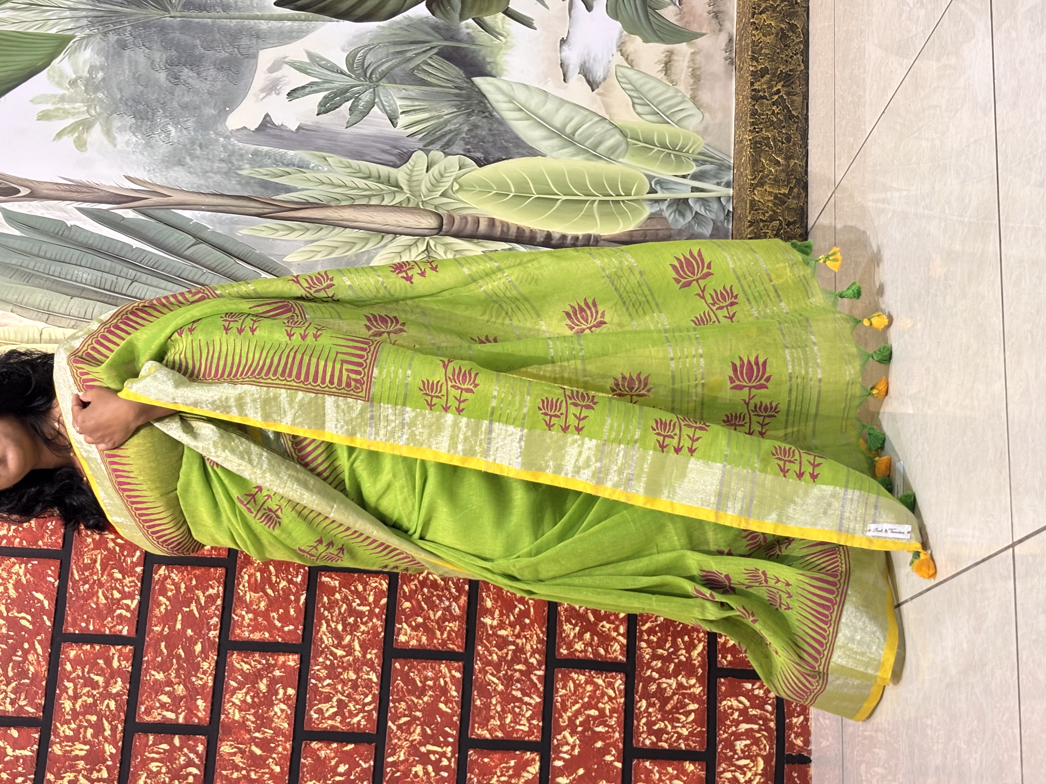 Linen Hand Block Printed Saree | Artisan Crafted