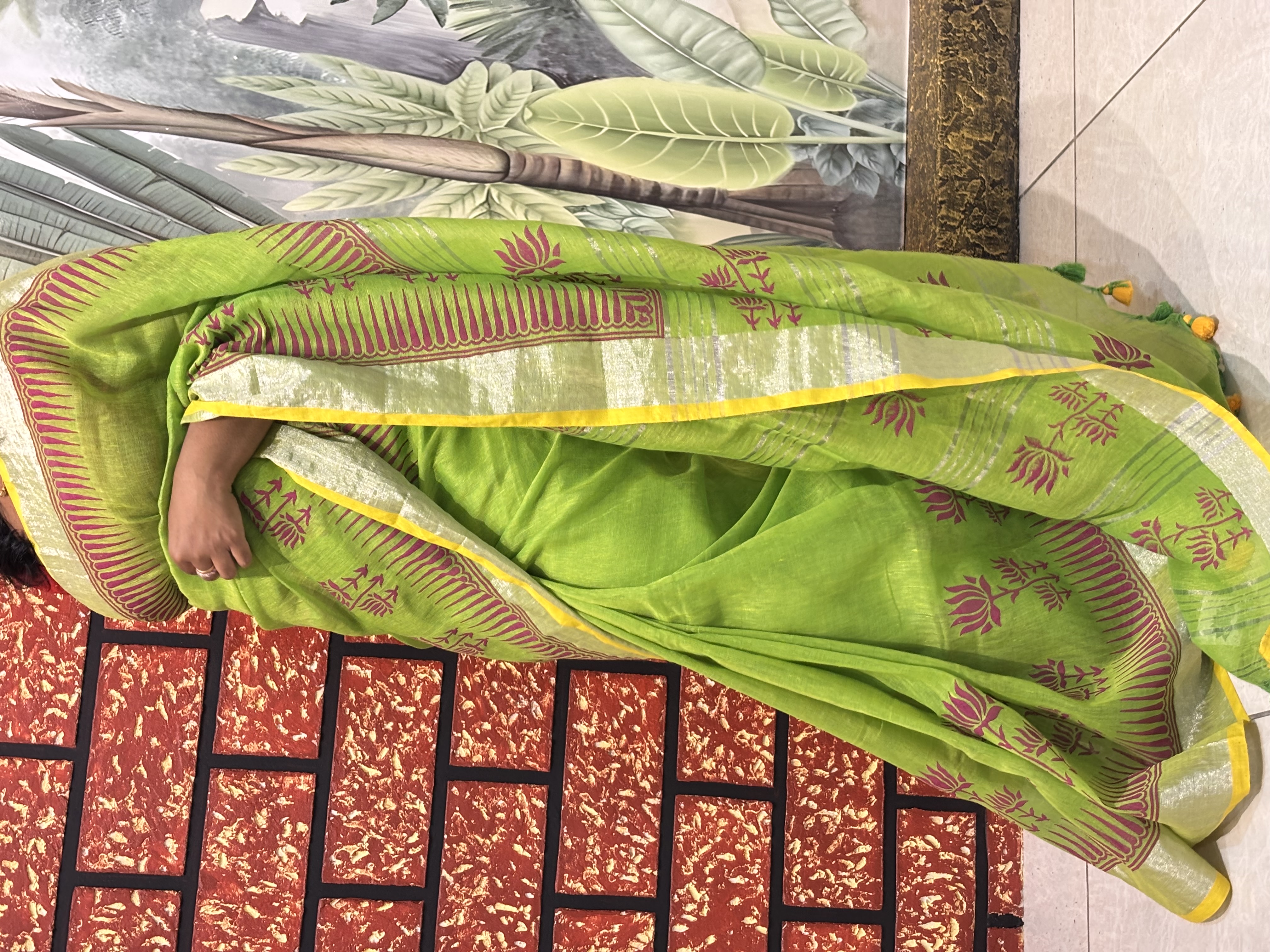 Linen Hand Block Printed Saree | Artisan Crafted