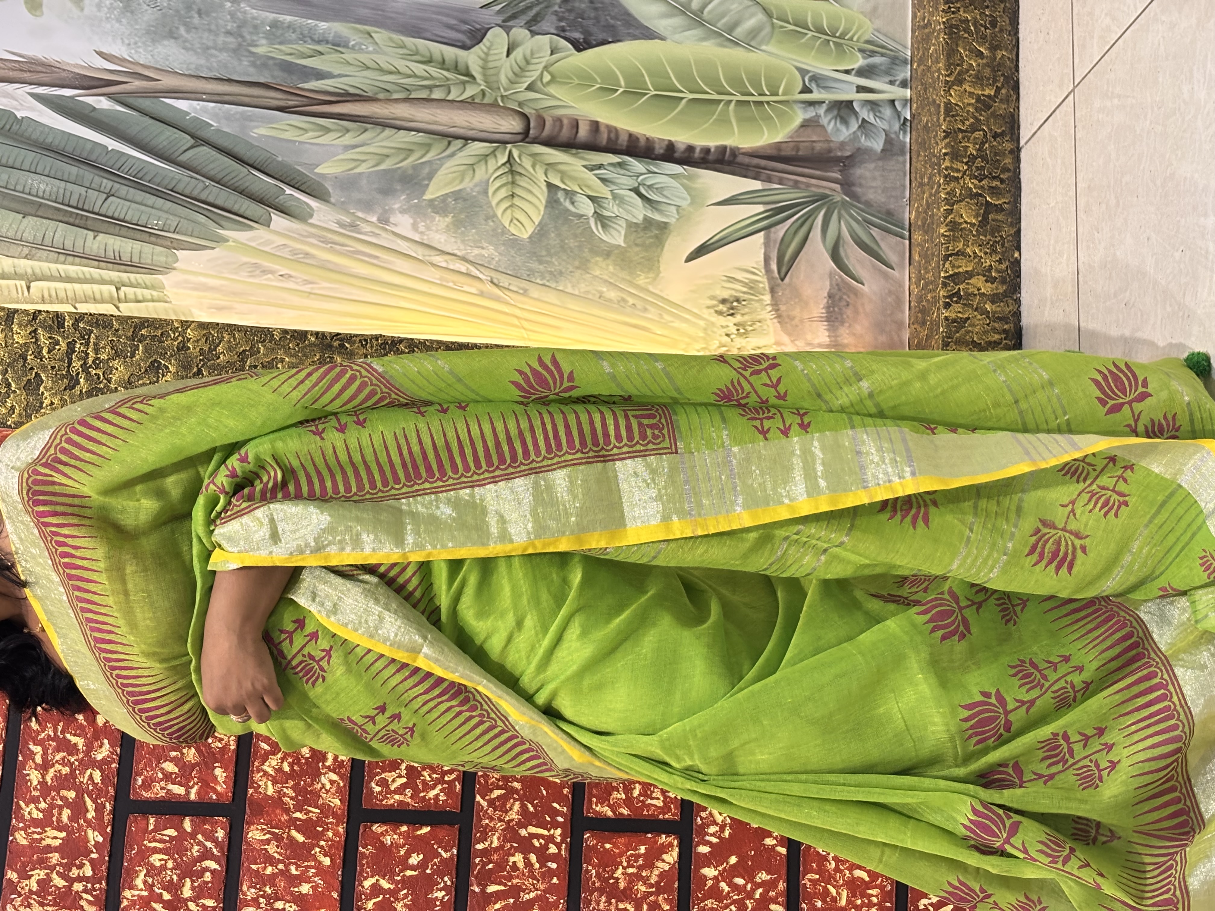 Linen Hand Block Printed Saree | Artisan Crafted