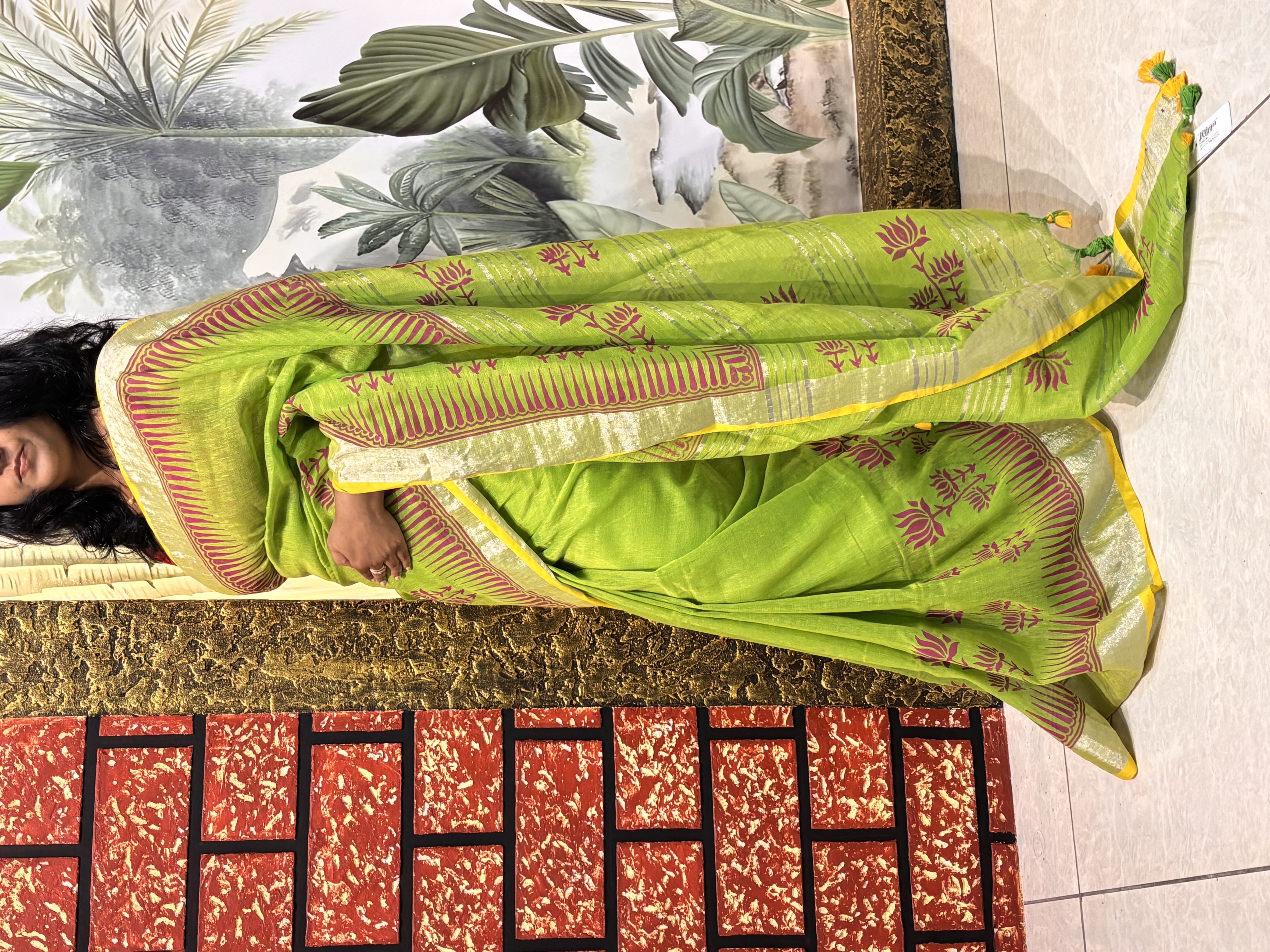 Linen Hand Block Printed Saree | Artisan Crafted