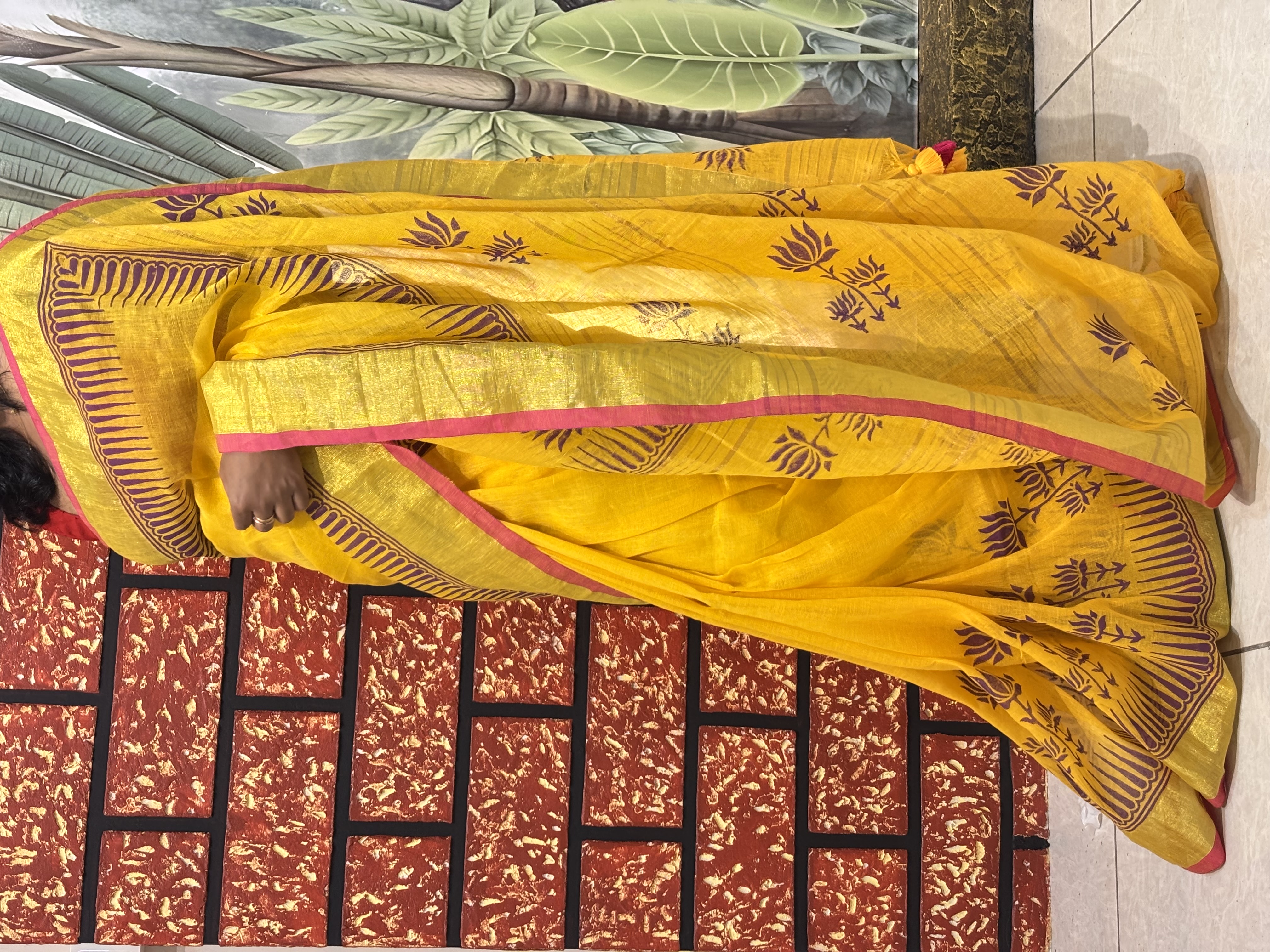 Linen Hand Block Printed Saree | Artisan Crafted |