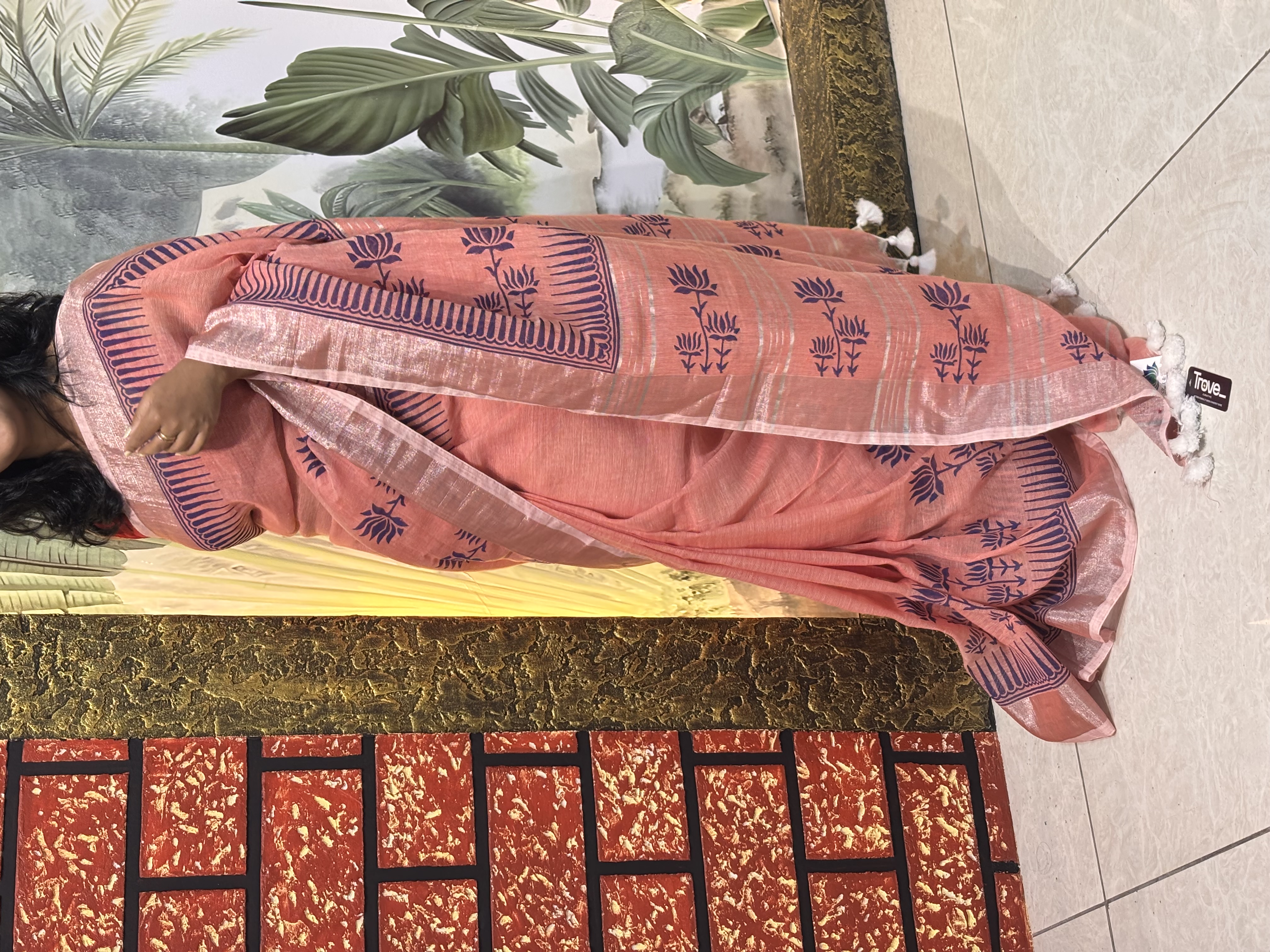 Linen Hand Block Printed Saree | Artisan Crafted