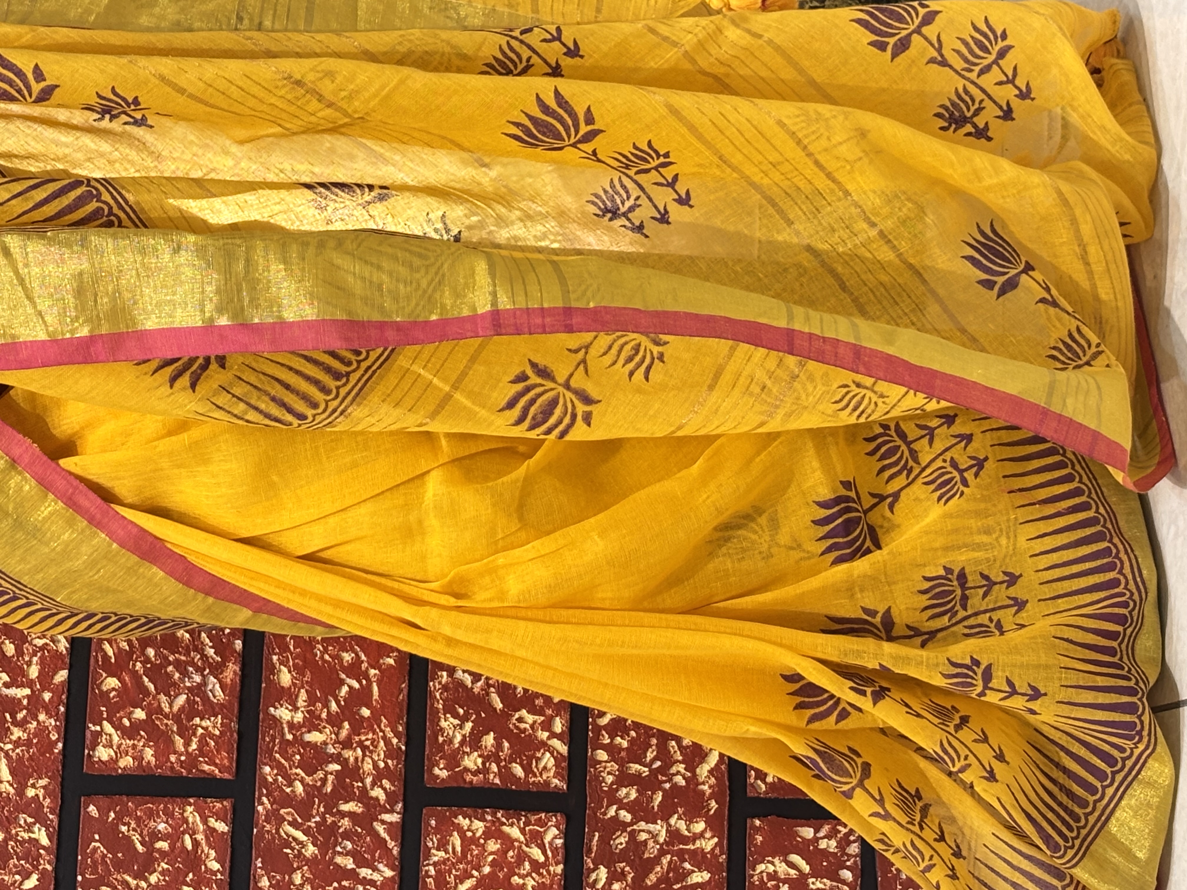 Linen Hand Block Printed Saree | Artisan Crafted |