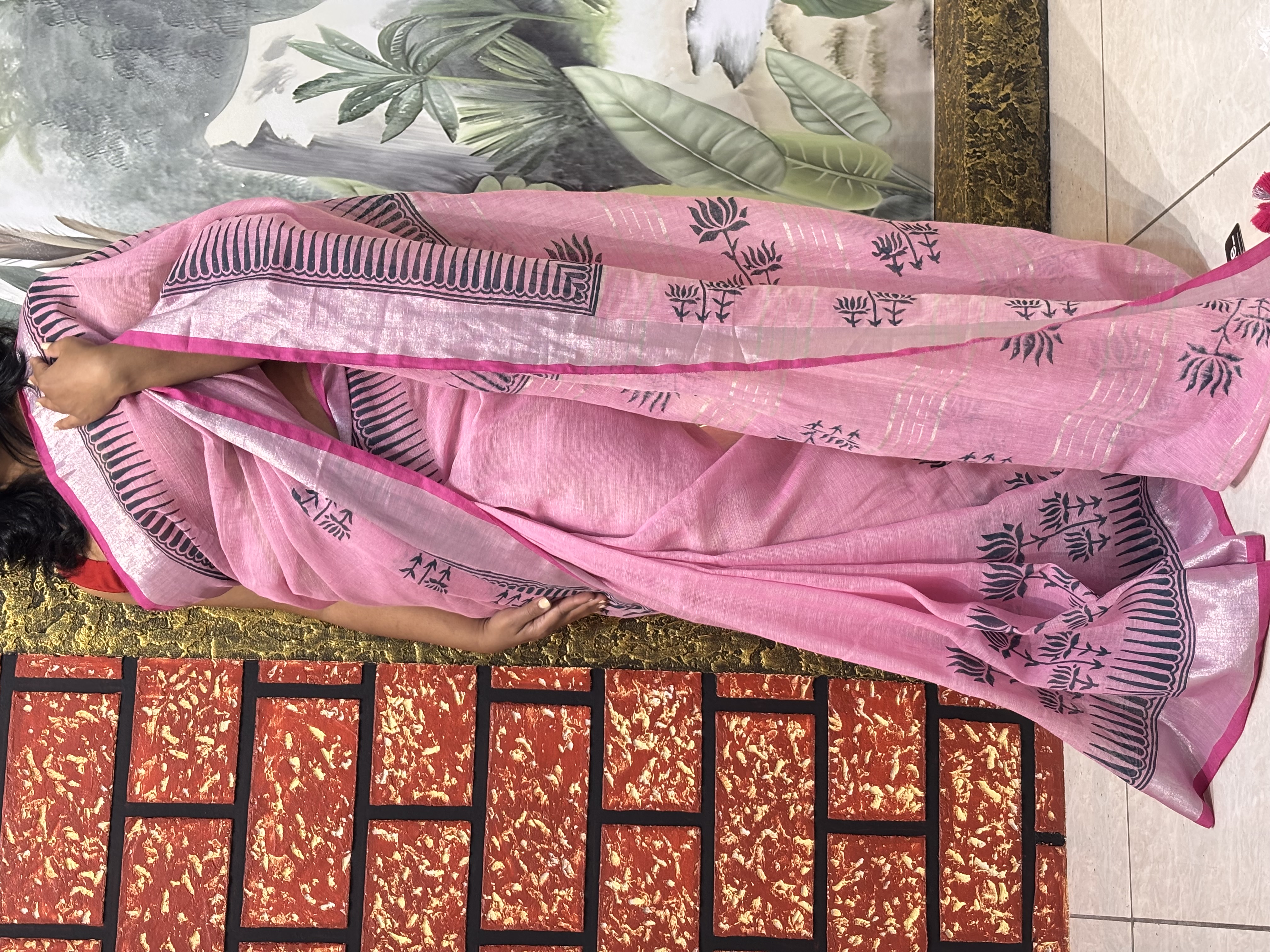 Linen Hand Block Printed Saree | Artisan Crafted