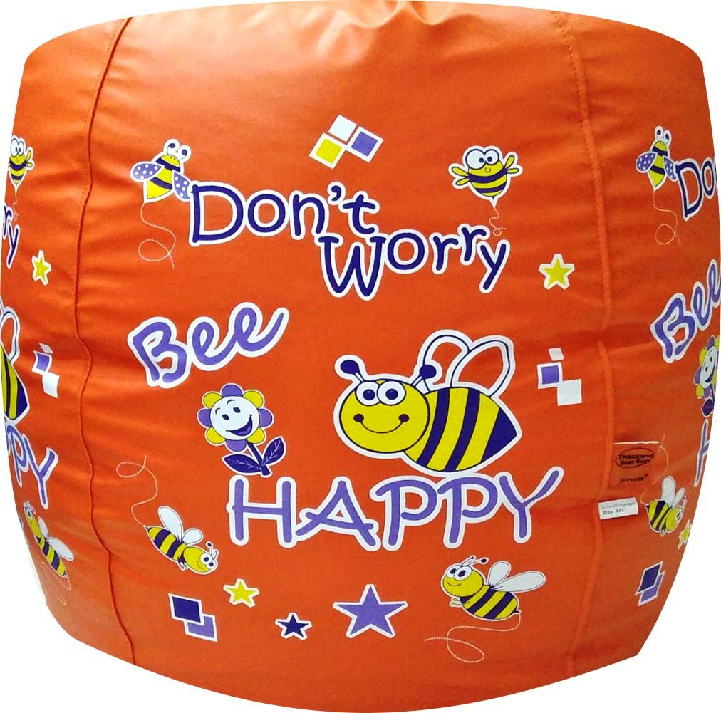 Next Space - Bee Happy Orange Printed Bean Bag - 3XL  (Cover Only)