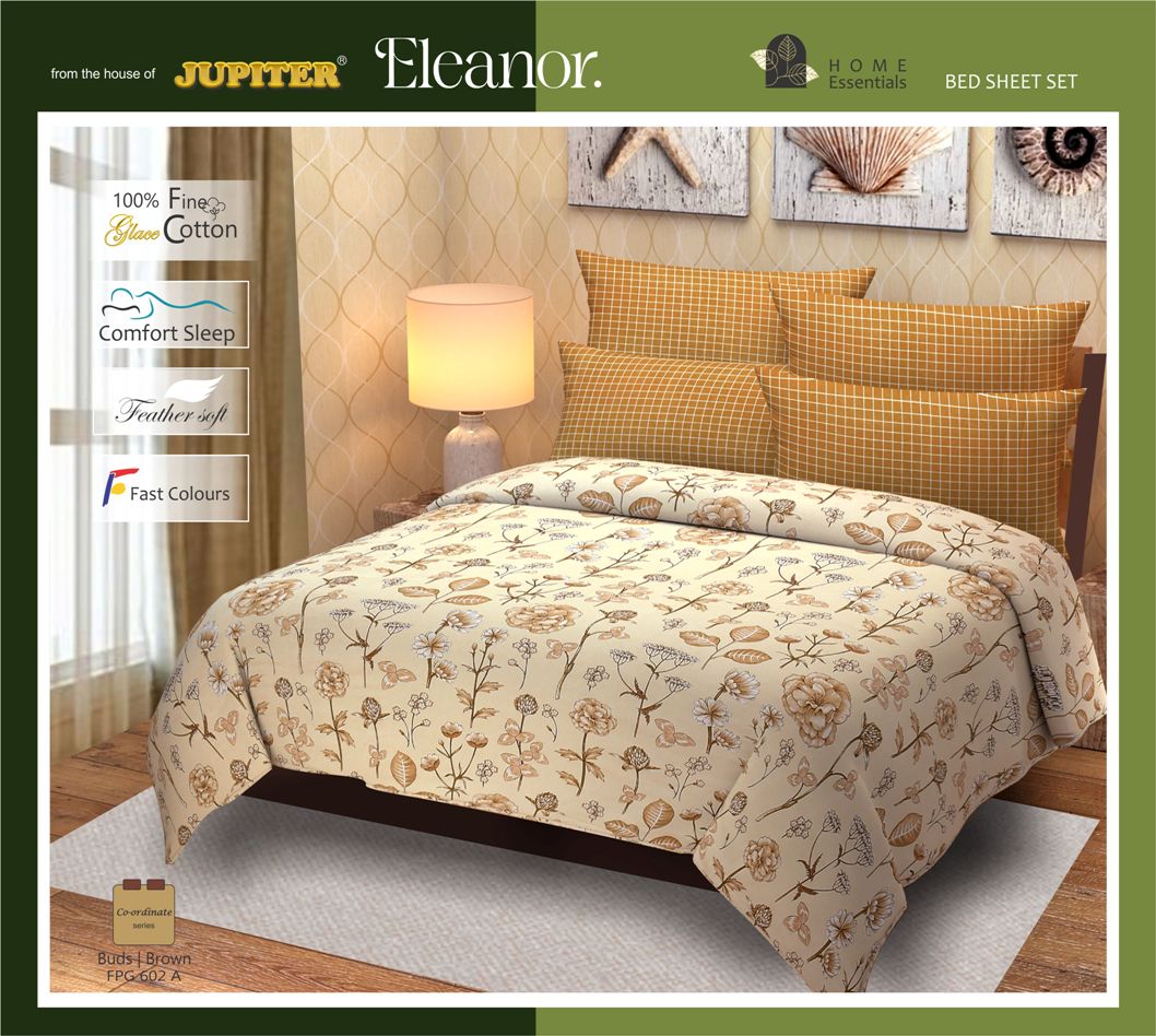 Next Space - Super King 108 x 108 Soft Cotton Feel Bed Sheet with Pillow Covers - NX 602 - Buds Brown