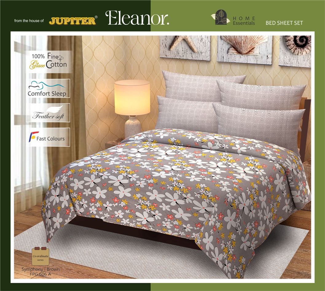 Next Space - Super King 108 x 108 Soft Cotton Feel Bed Sheet with Pillow Covers - NX 606 - Symphony Brown