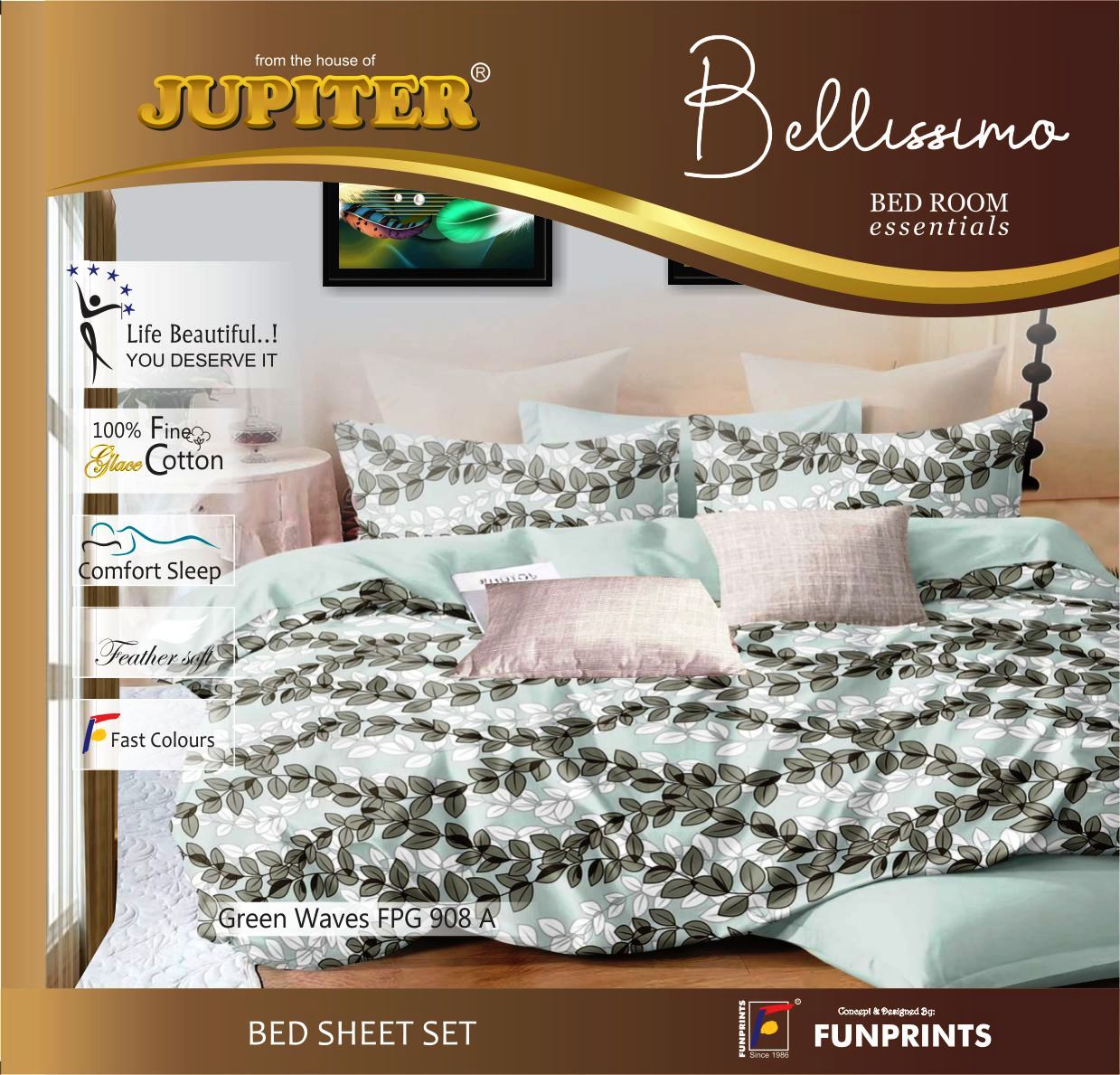 Next Space - Soft Cotton Feel Bed Sheet with Pillow Covers - NX908 - Green Waves