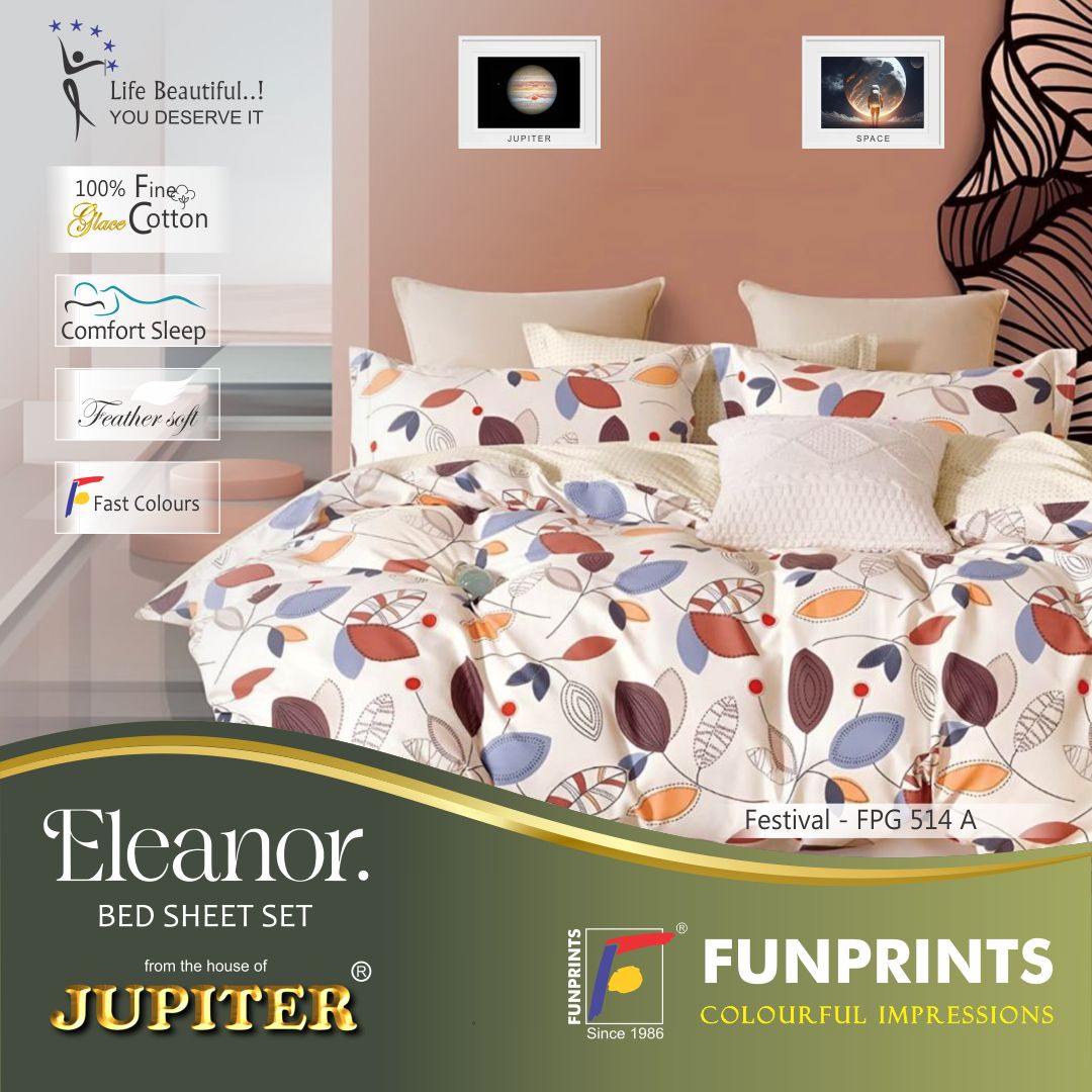 Next Space - Super King 108 x 108 Soft Cotton Feel Bed Sheet with Pillow Covers - NX 514 - Festival