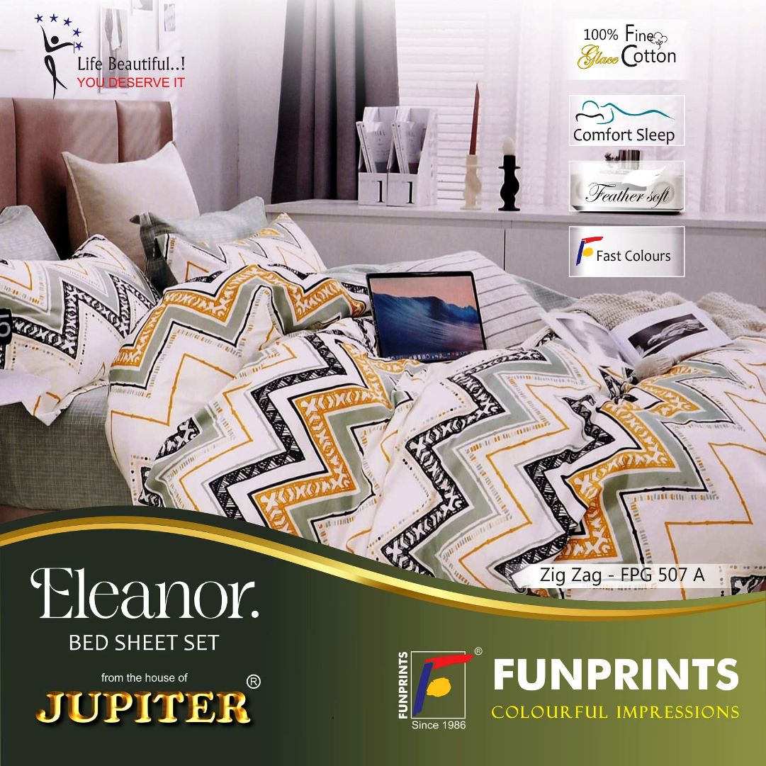 Next Space - Super King 108 x 108 Soft Cotton Feel Bed Sheet with Pillow Covers - NX 507 - Zig Zag