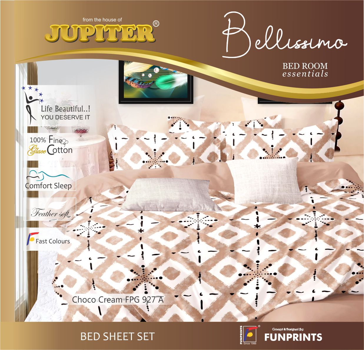Next Space - Soft Cotton Feel Bed Sheet with Pillow Covers - NX 927 - Choco Cream