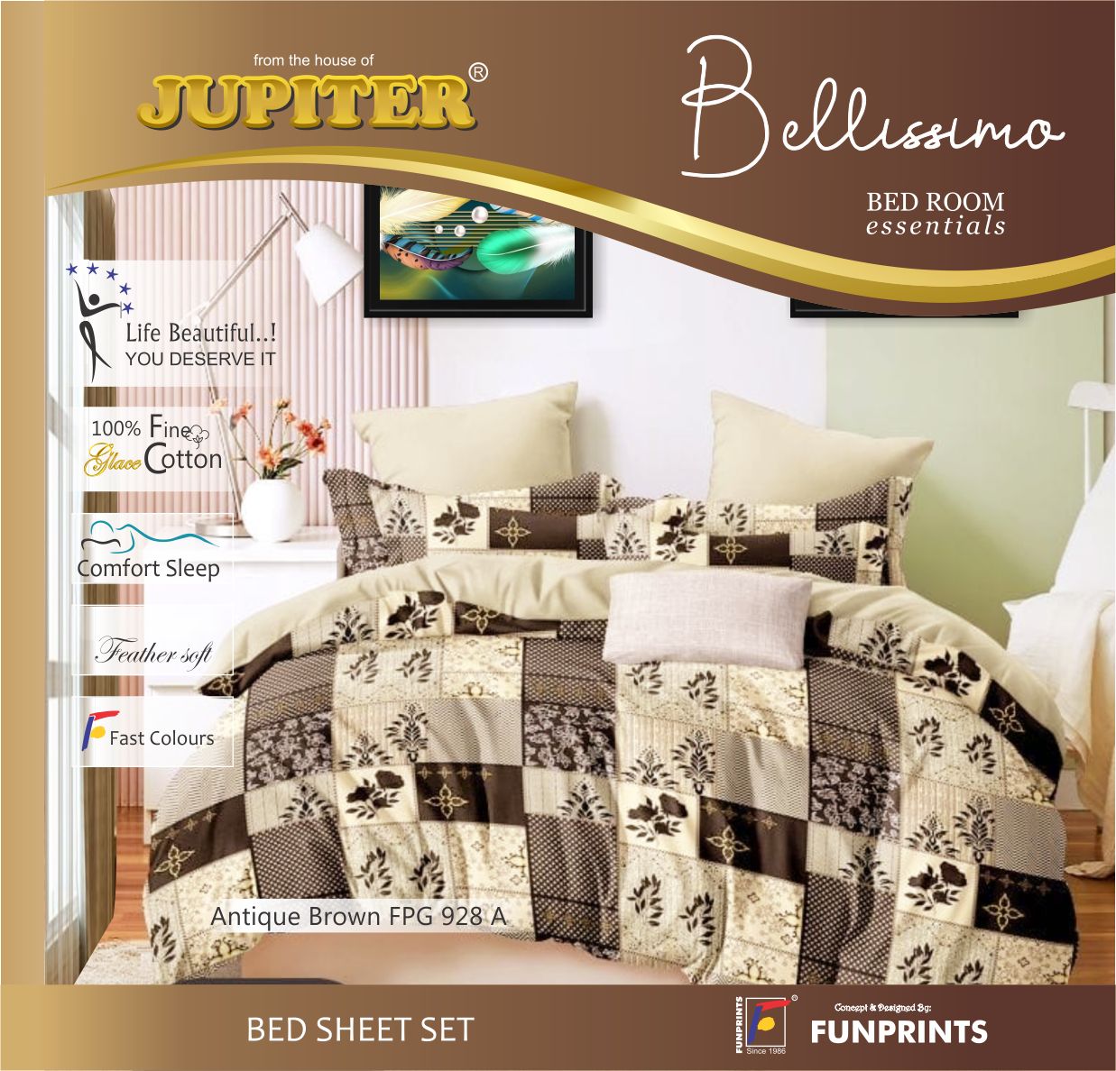 Next Space - Soft Cotton Feel Bed Sheet with Pillow Covers - NX 928 - Antique Brown