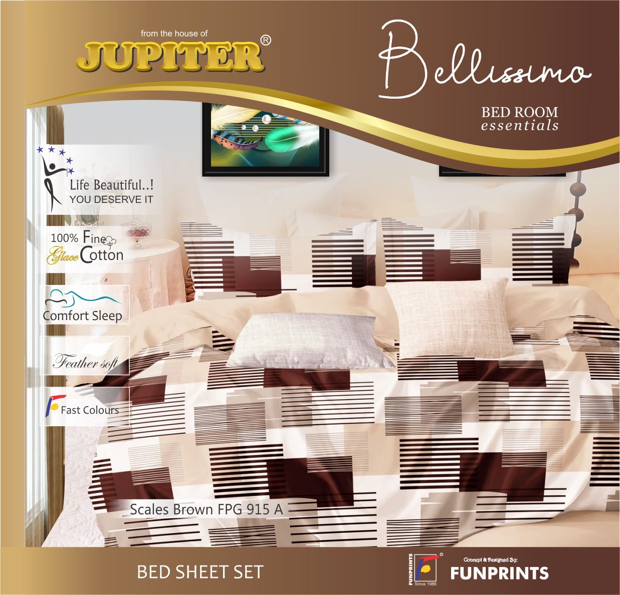 Next Space - Soft Cotton Feel Bed Sheet with Pillow Covers - NX 915 - Scales Brown