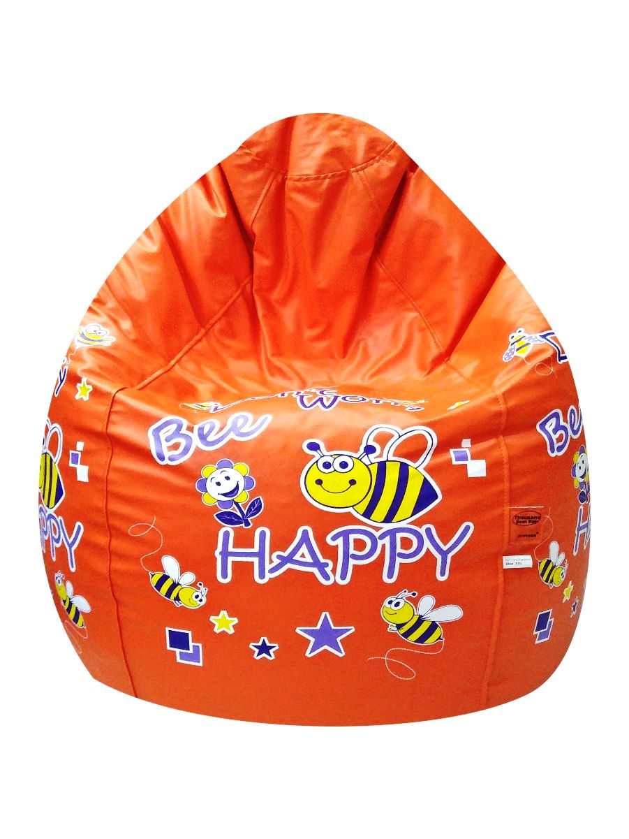Next Space - Bee Happy Orange Printed Bean Bag - 3XL  (Cover Only)
