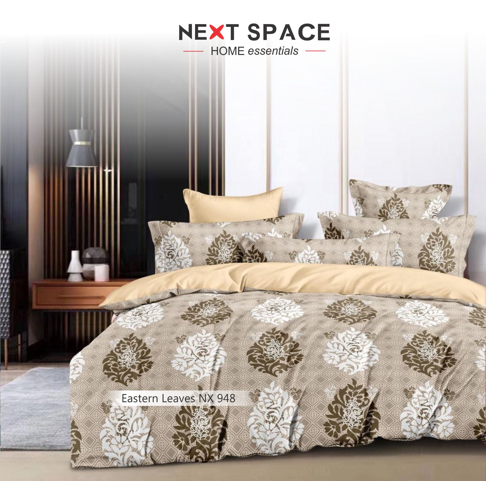 Next Space - Soft Cotton Feel Bed Sheet with Pillow Covers - NX 948 Eastern Leaves