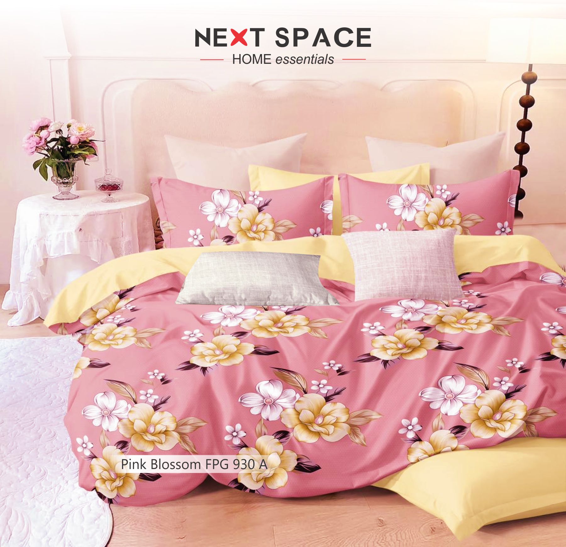 Next Space - Soft Cotton Feel Bed Sheet with Pillow Covers - NX 930 - Pink Blossom